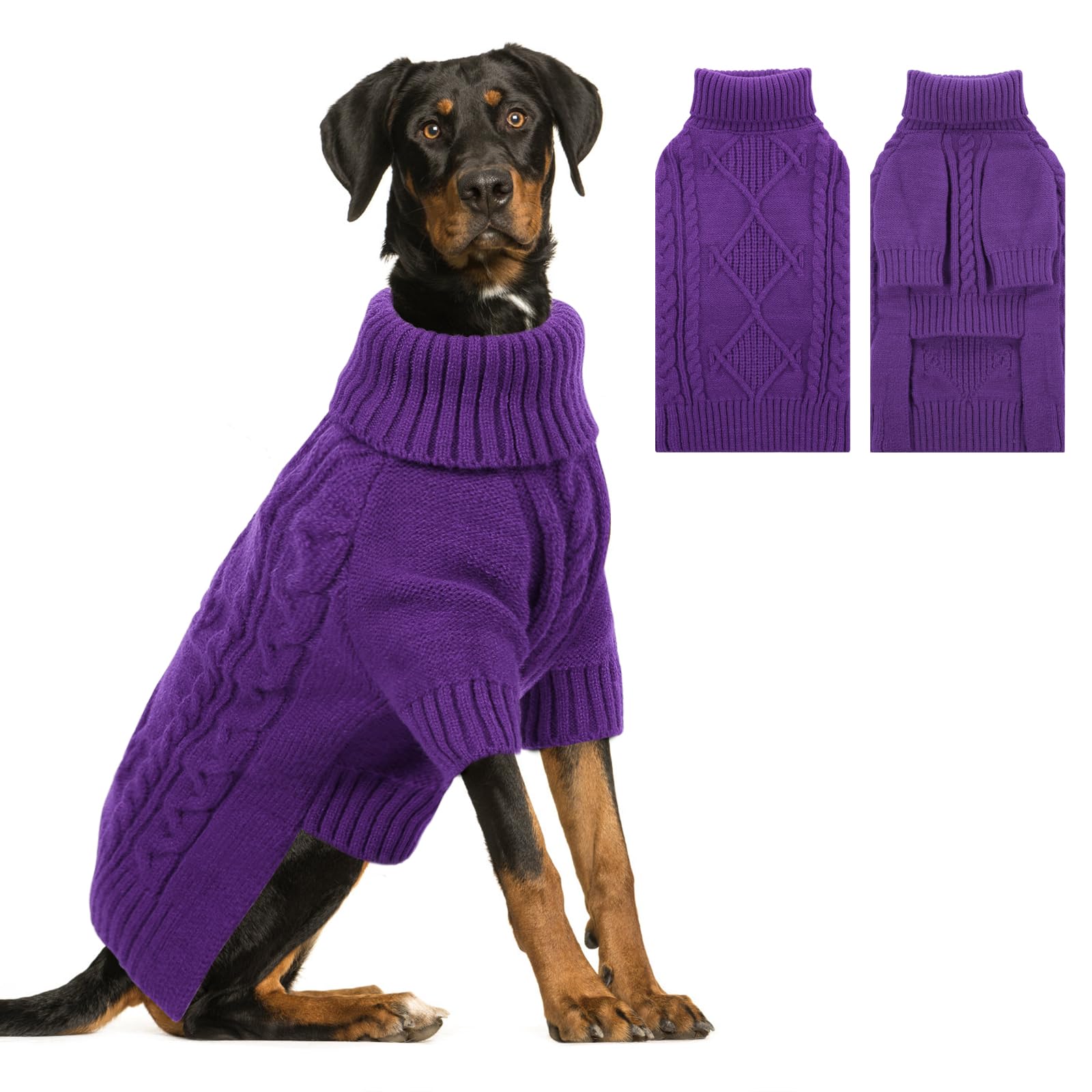 Asenku Knitted Dog Sweater, Big Winter Pullover, Turtleneck, Warm Pet Outfit For Large & Medium Dogs, Boys & Girls