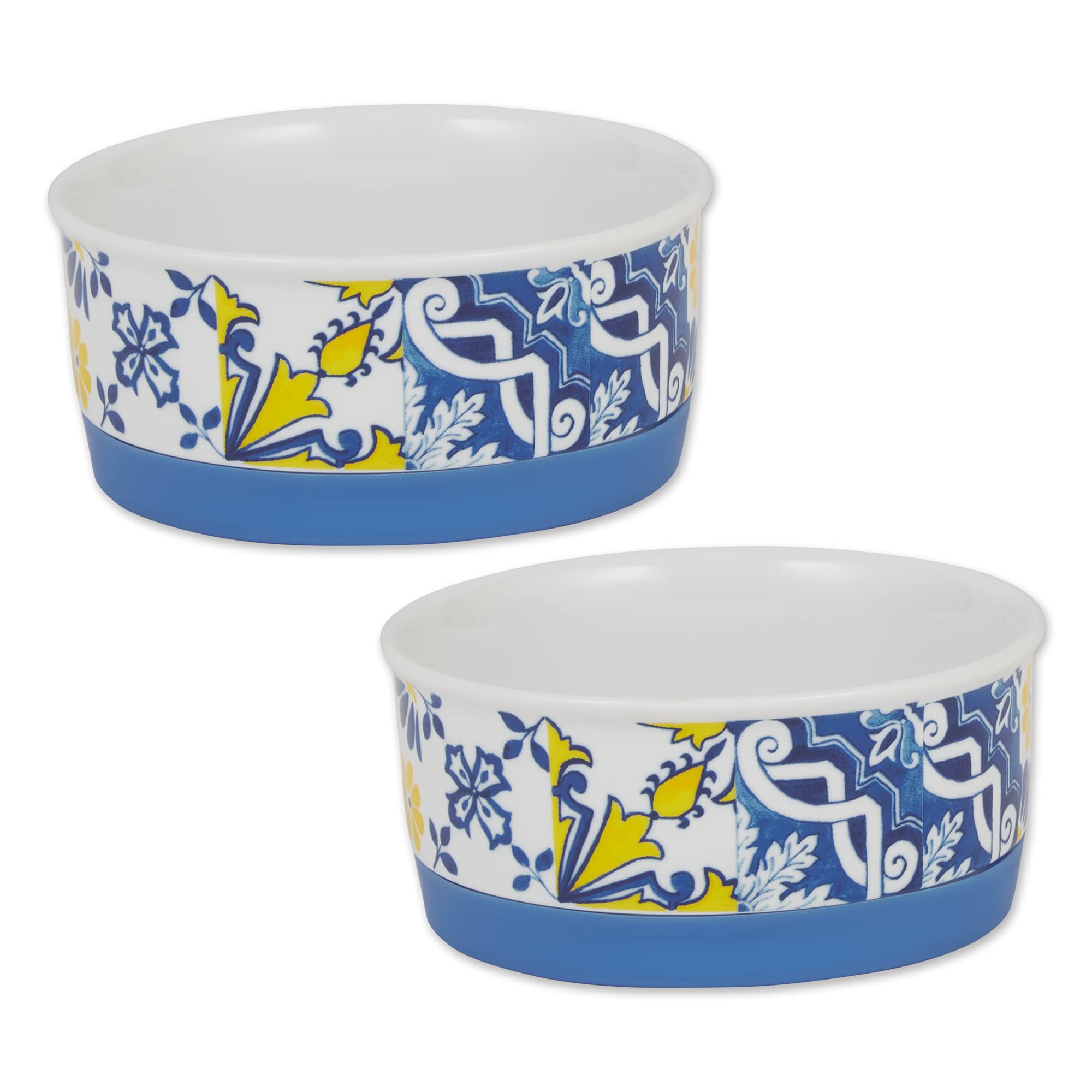 DII Pet Bowl Portuguese Azulejos Small 4.25Dx2H (Set of 2)