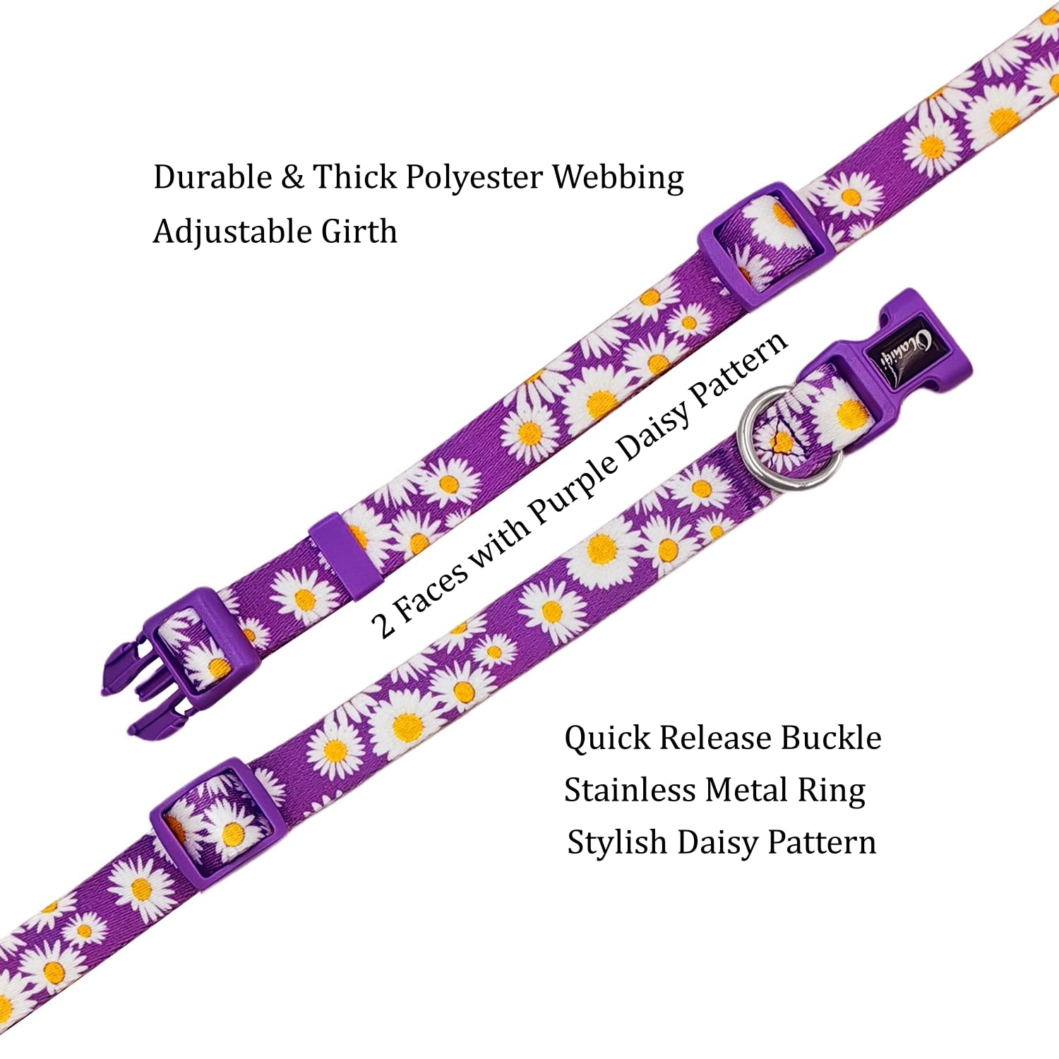 Olahibi Dog Collar And Leash Set, Cute Daisy Pattern, Polyester Material, 5Ft Leash, For Puppy Dogs.(Extra Small,Purple Daisy)