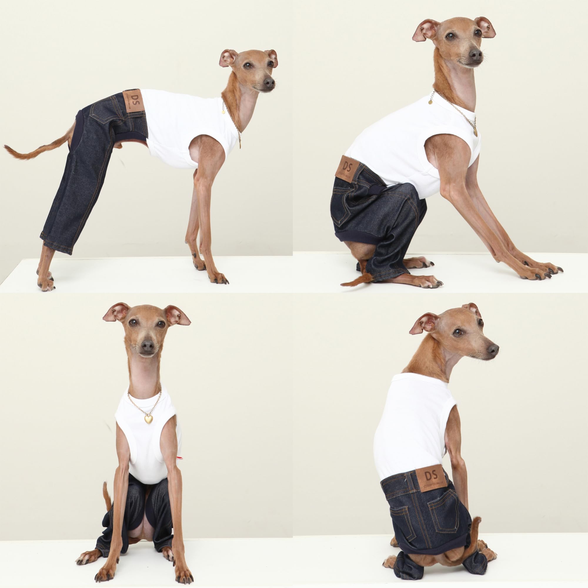 D Doggy Star Italian Greyhound Clothes Sleeveless Jeans Onesie Outfit Whippet For Dog Coat (2Xl,Blue Jean)