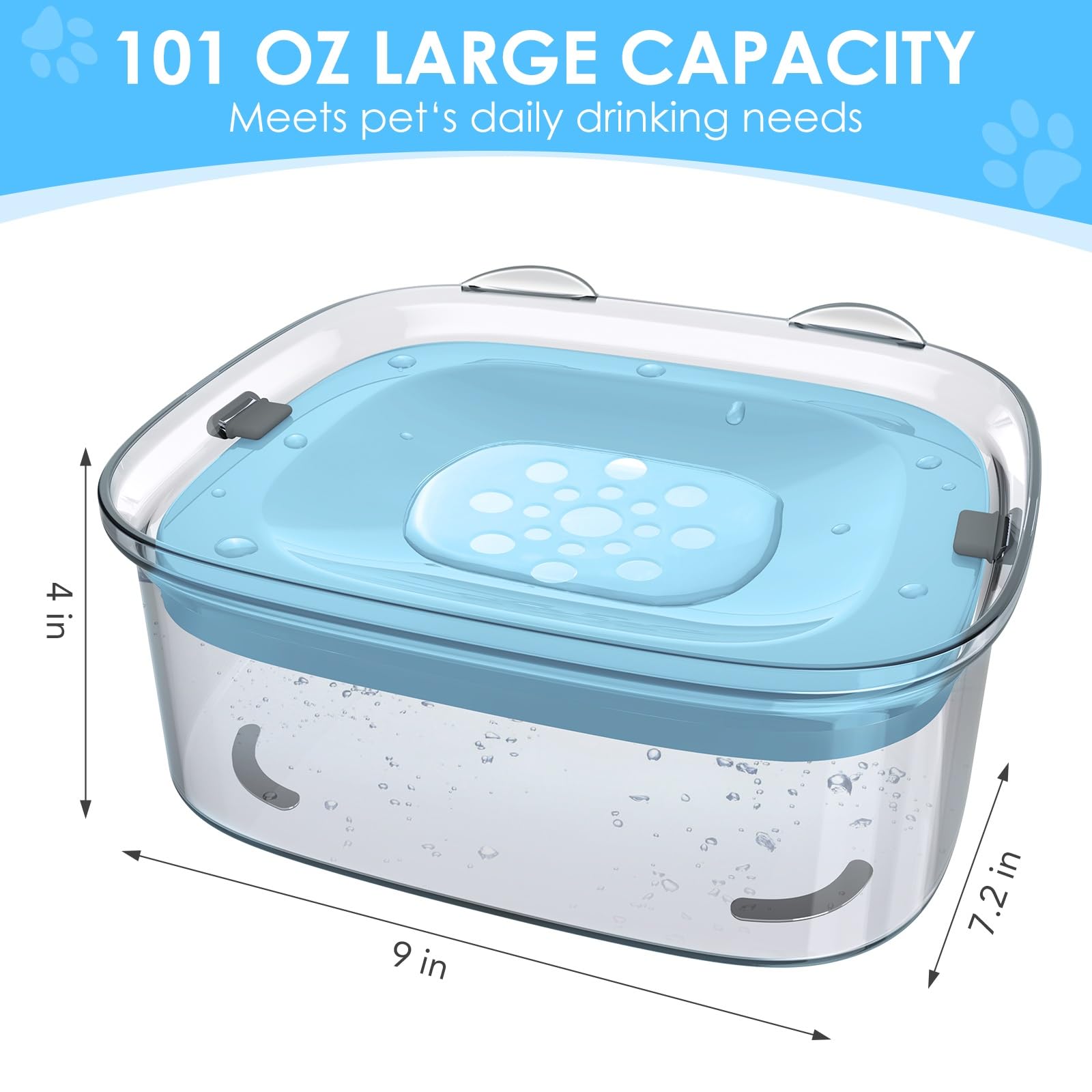 Aonkey 3L Dog Water Bowl No Spill, 101Oz Large Spill Proof Dog Bowl Reduce Refill, Anti Splash No Mess Dispenser Dripless Slow D