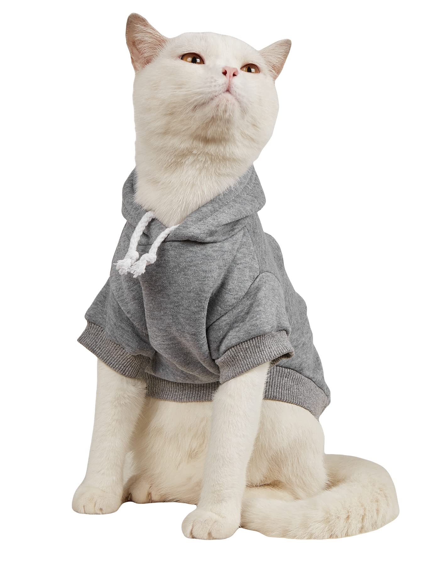 Qwinee Basic Dog & Cat Hoodie - Warm Jacket & Shirt For Small To Large Puppies, Kittens & Dogs - Light Grey