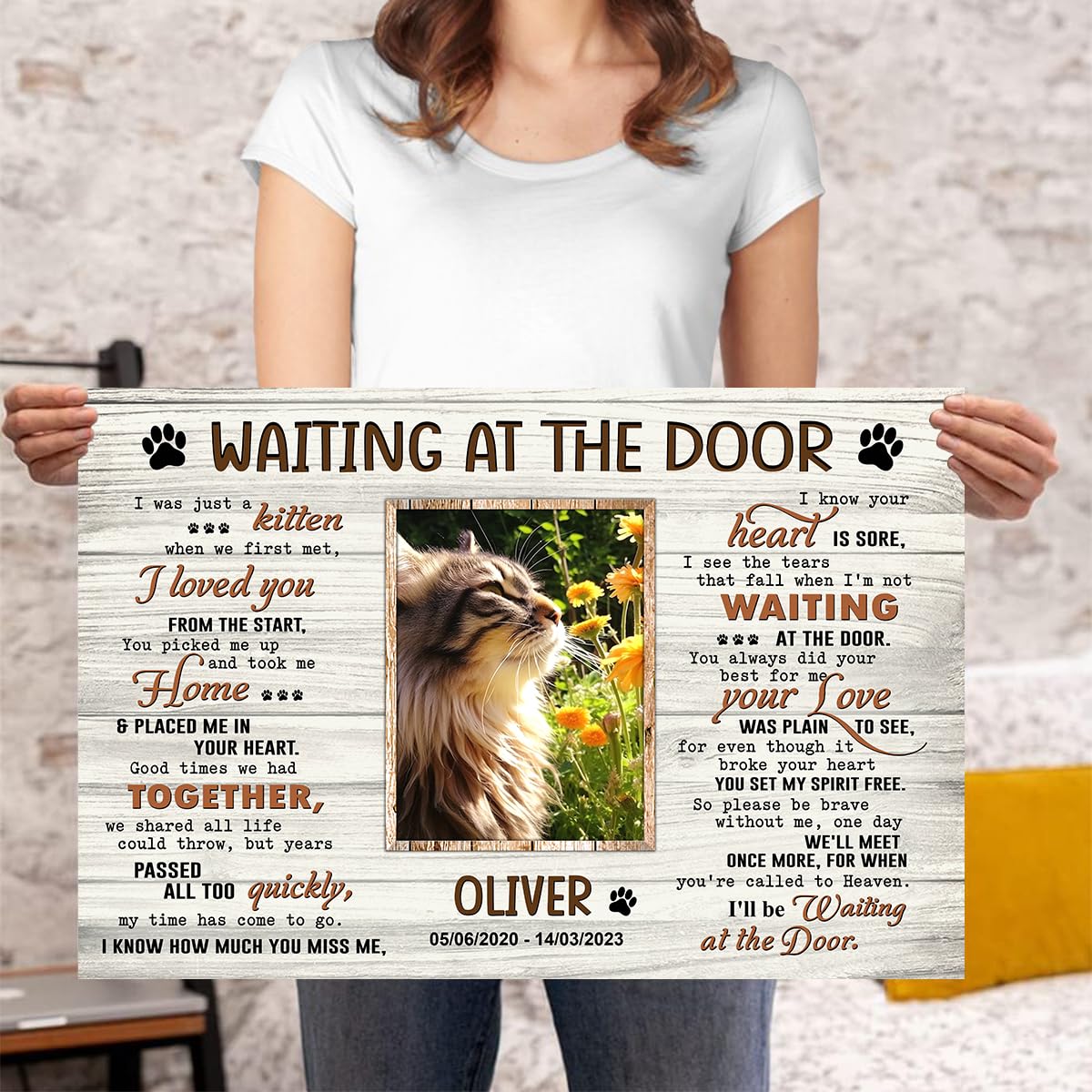 P80815 Personalized Memorial Canvas Gifts, Waiting At The Door Poster, Cat Memorial Frames With Pictures, Memorial Poster Gift F