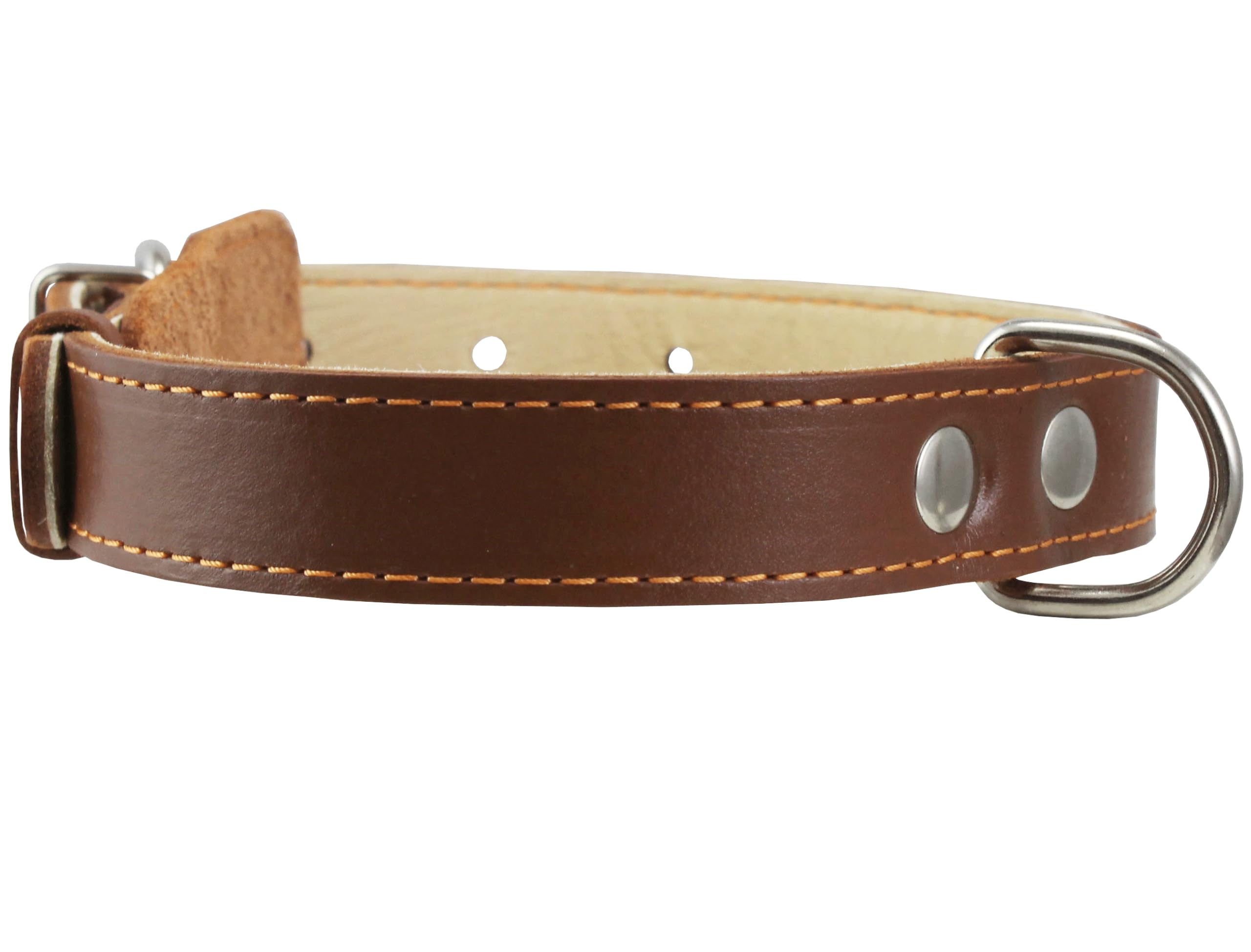 Genuine Thick Leather Collar for Medium Dogs 15-20 Neck Size, 1 Wide, Brown