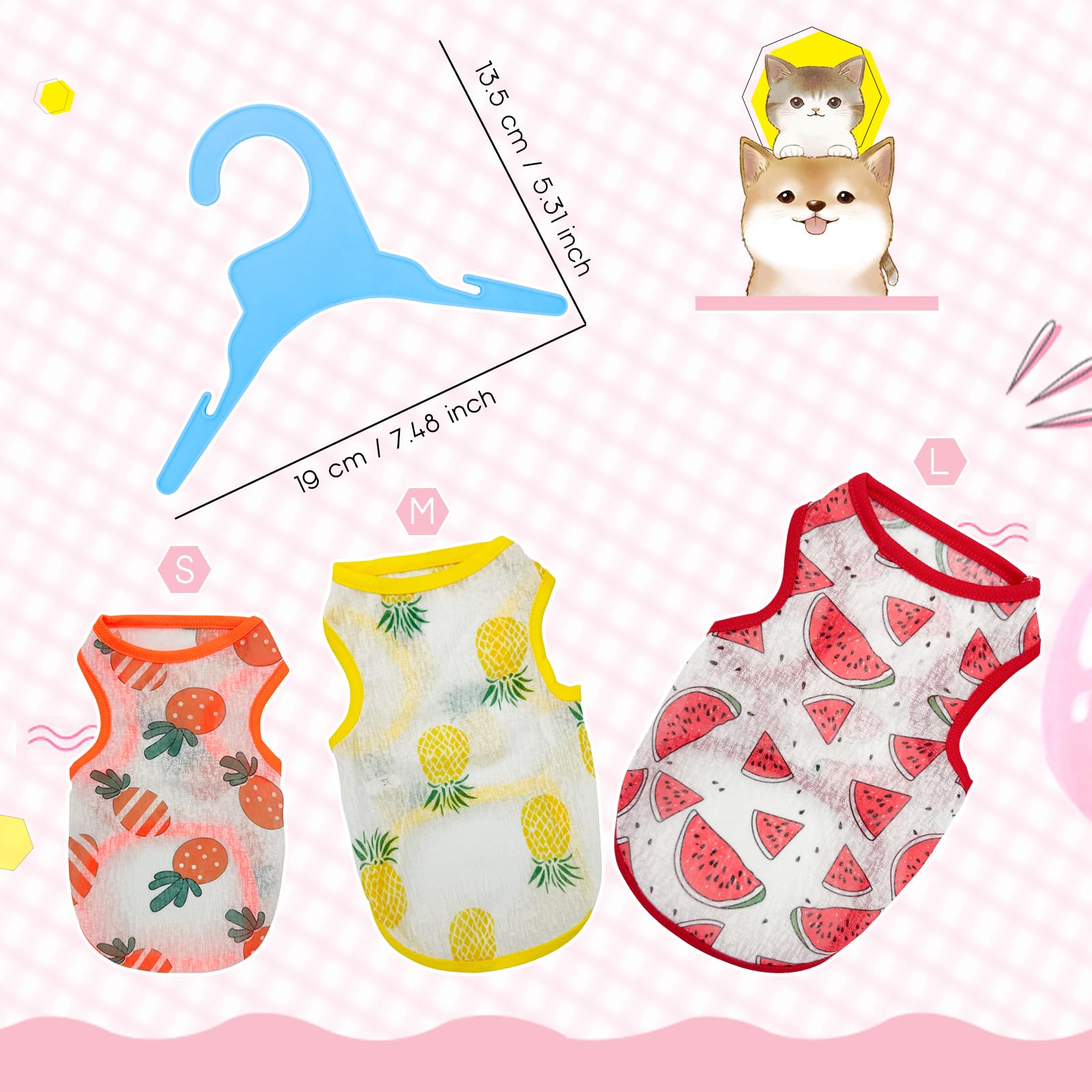 Andiker 3Pcs Cat Clothes, Breathable And Quick-Drying Cat And Dog Clothes With 2 Pets Clothes Hangers Printed Cute Patterns Cat