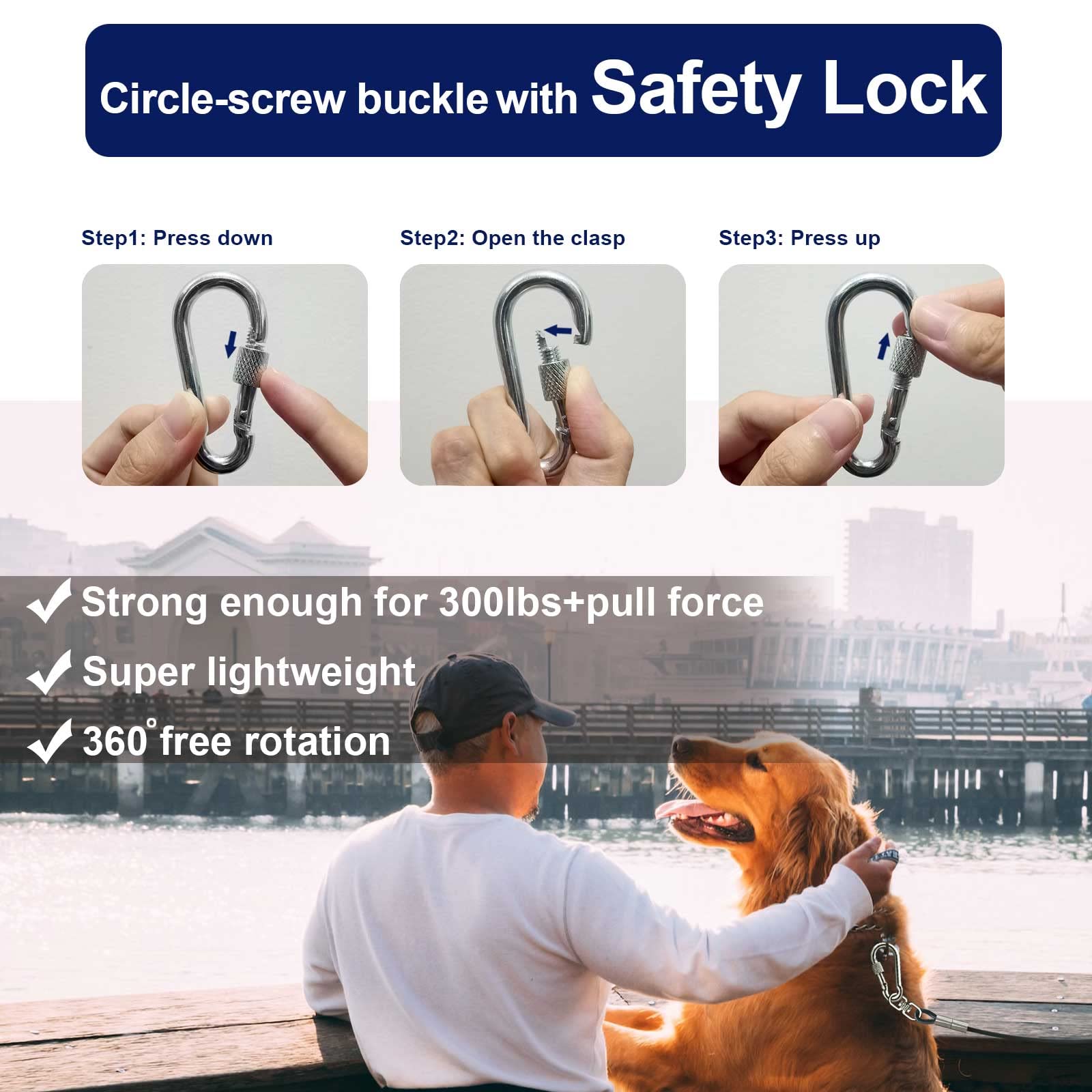 75Ft Dog Tie Out Cable, 65/85/100Ft Dog Leads For Small To Large Pets Up To 300 Pounds, 5Mm Heavy Duty 1000Lbs Break Strength Galvanized Braided Steel Dog Outdoor Leash Cable