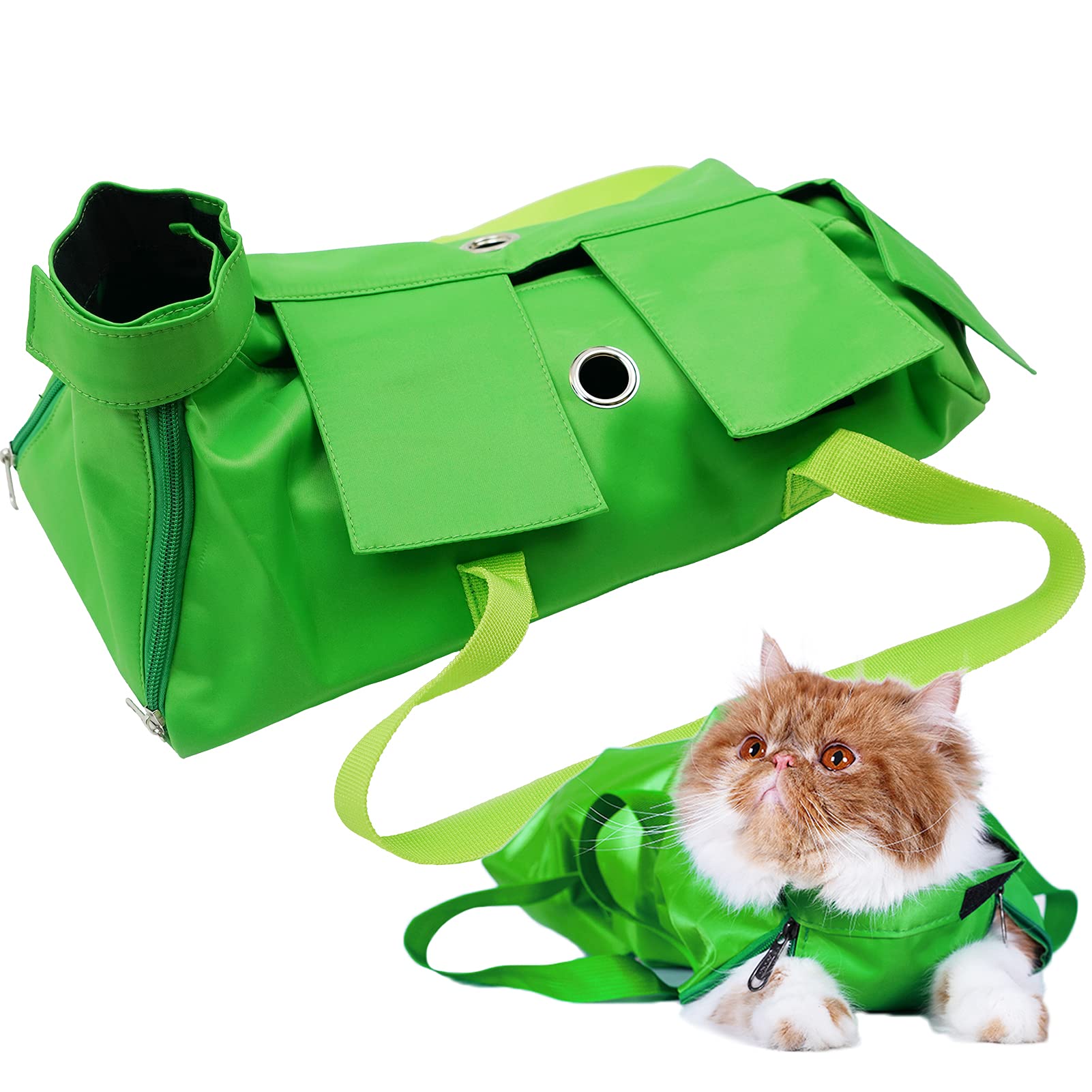 Kukaster Pet Cats Restraint Bag For Claw Care Nail Trimming Anti-Scratching Grooming Bag For Cats Medical Examination(Green-L)