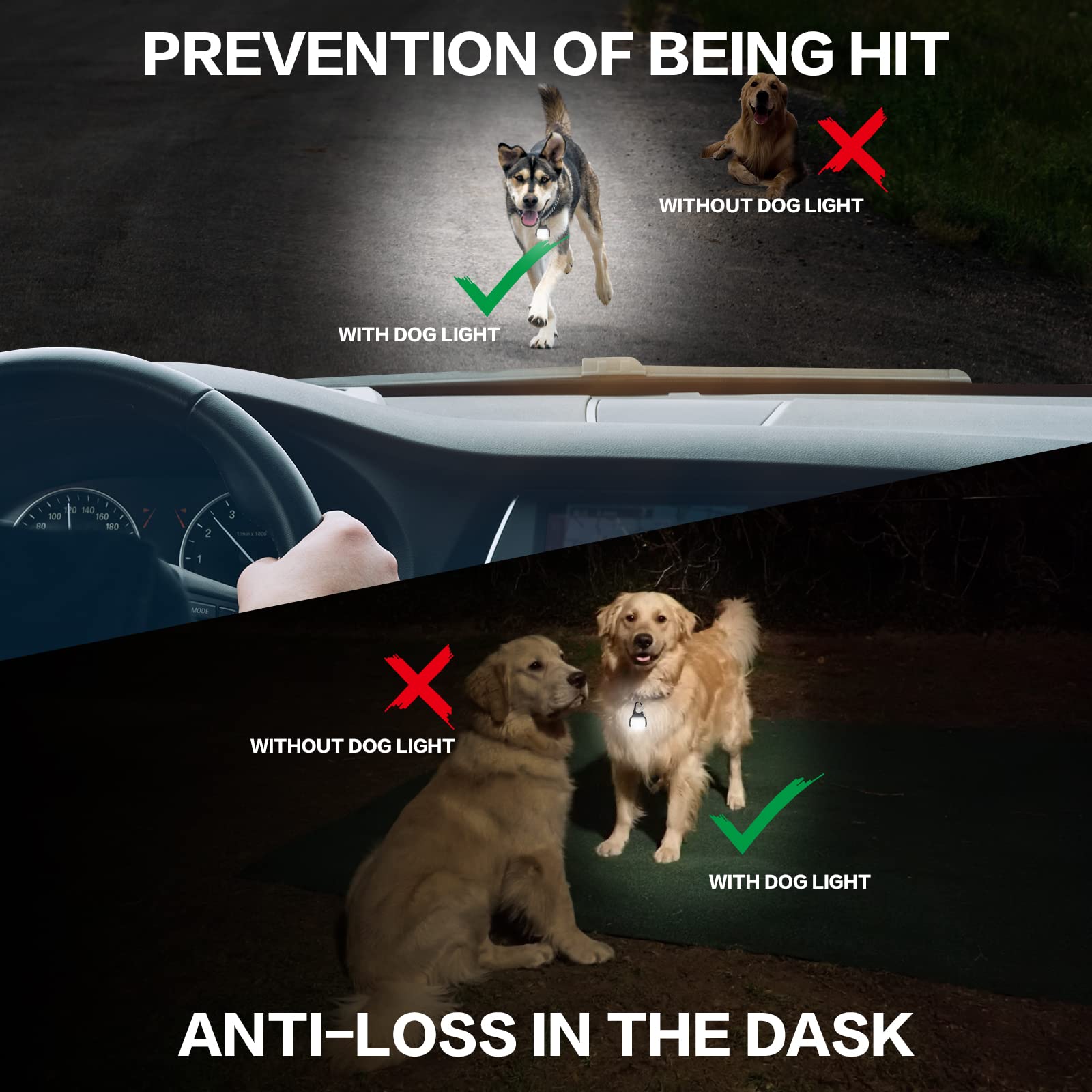 Blbs Rechargeable Dog Collar Light -3 Modes Dog Light, Ip65 Waterproof Dog Walking Light, 50Lm Dog Lights For Night Walking, Running, Camping, Climbing, Bike, 2 Pack