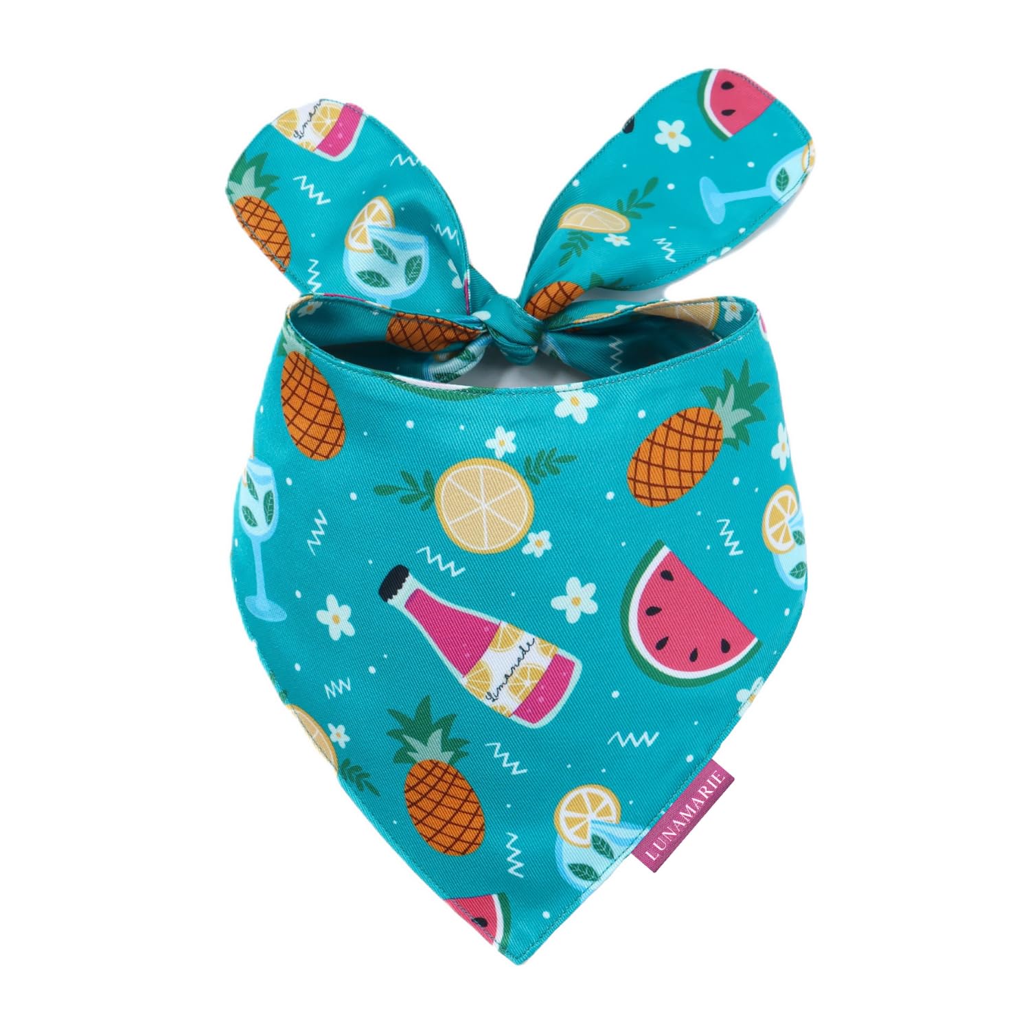 LunaMarie - Luxury Pet Birthday Bandanas -Premium & Silky Poly Fabric | 100% Handmade | Custom Shape Dual Layered (Sippin' Pools