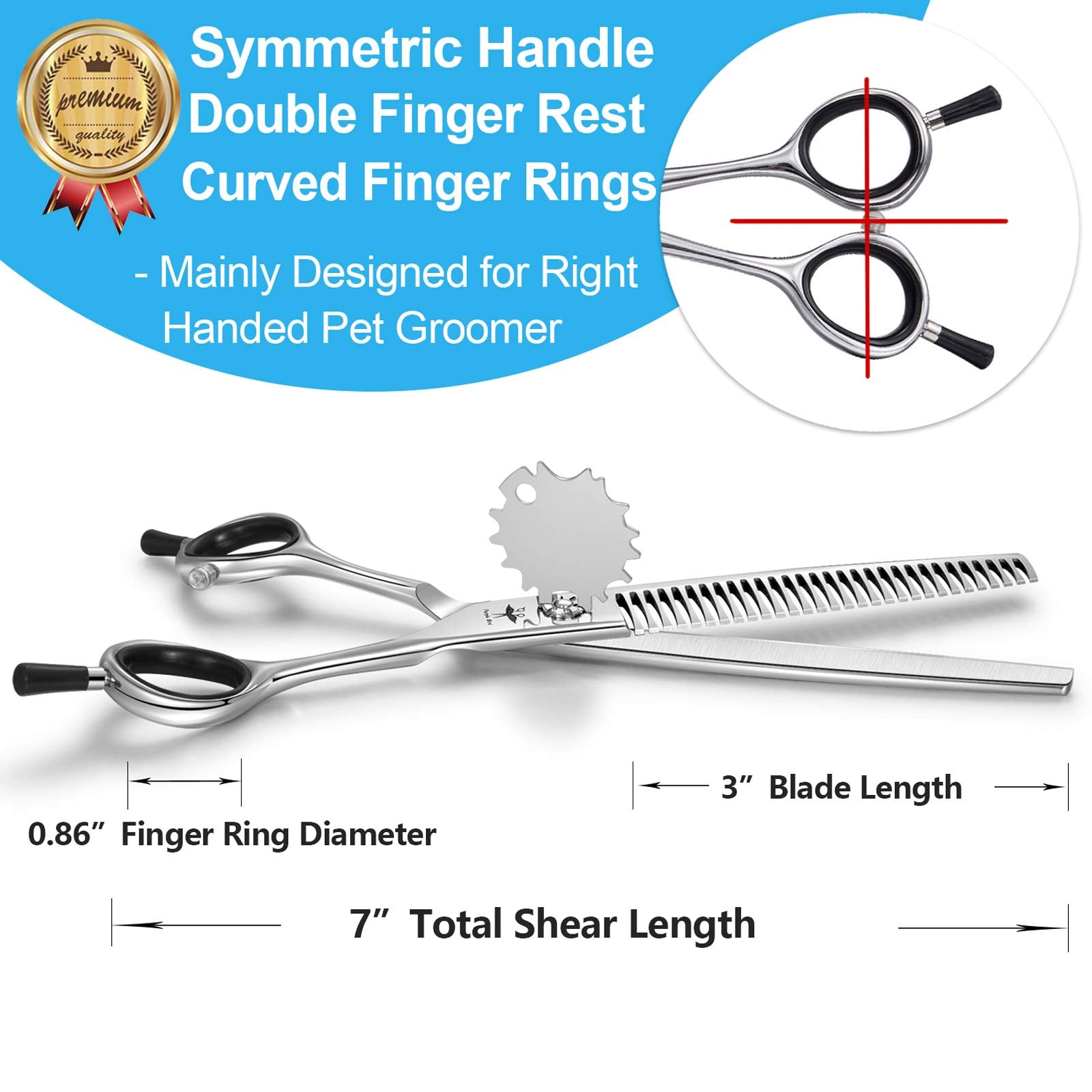 7 Inch Straight Dog Grooming Scissors Pet Thinning Texturizing Shears Professional Safety Blunt Tip Trimming Shearing For Dogs Cats Face Paws Limbs Japanese Stainless Steel Silver