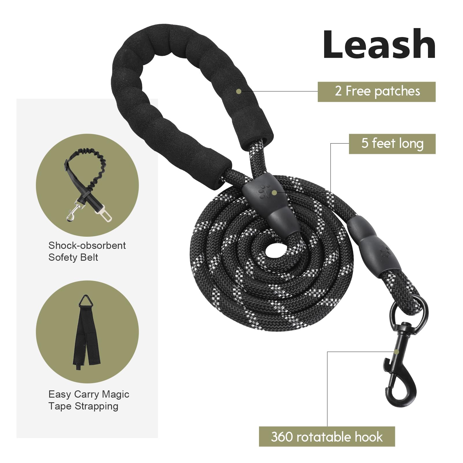 Yungaspy No Pull Tactical Dog Harness for Large Dogs, Escape Proof Molle Dog Vest Harness and Leash Set, Adjustable Military Ser
