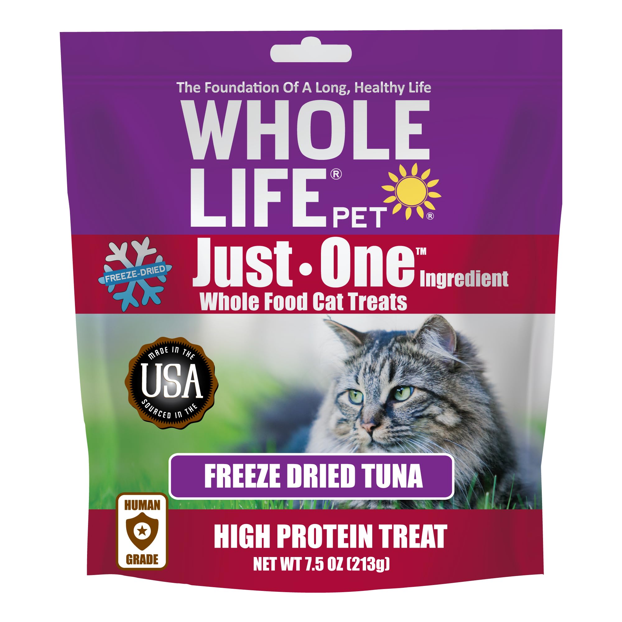 Whole Life Pet Just One Tuna Freeze Dried Cat Treats - Human Grade Cat Food Toppers, High Protein Cat Snacks, Cat Toppers for Fo