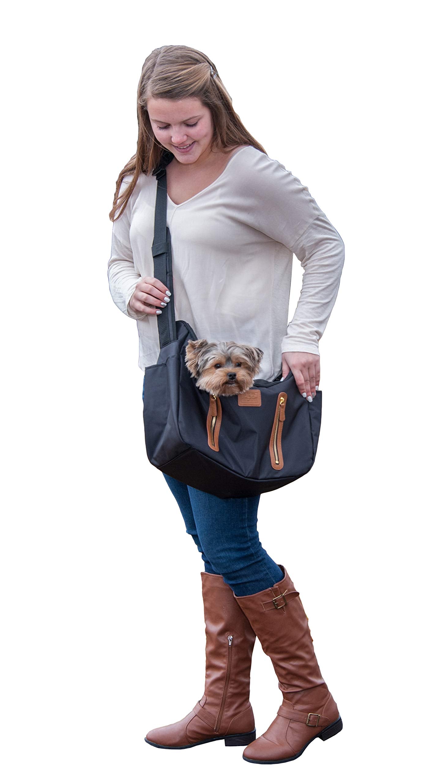 Pet Gear Tote/Sling Carrier For Cats/Dogs, Storage Pocket, Removable Washable Liner, Zippered Top And Mesh Windows, Onyx
