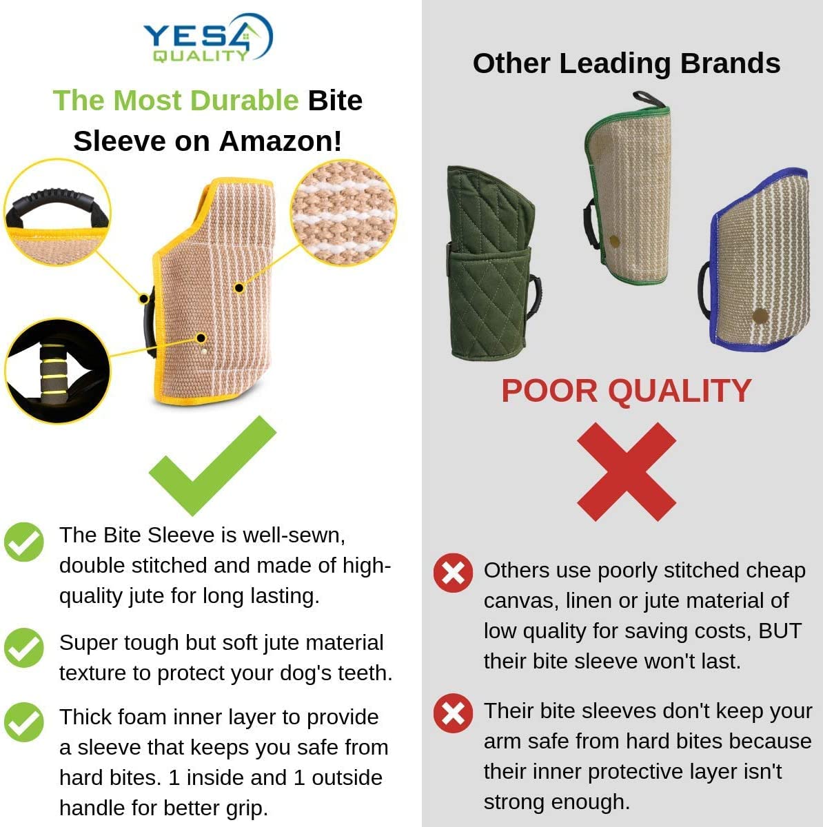 YES4QUALITY Dog Bite Sleeve - Durable Jute Training Equipment for Medium-Large Dogs (20.1x11.6") - Yellow - Model YES4QUALITY-019