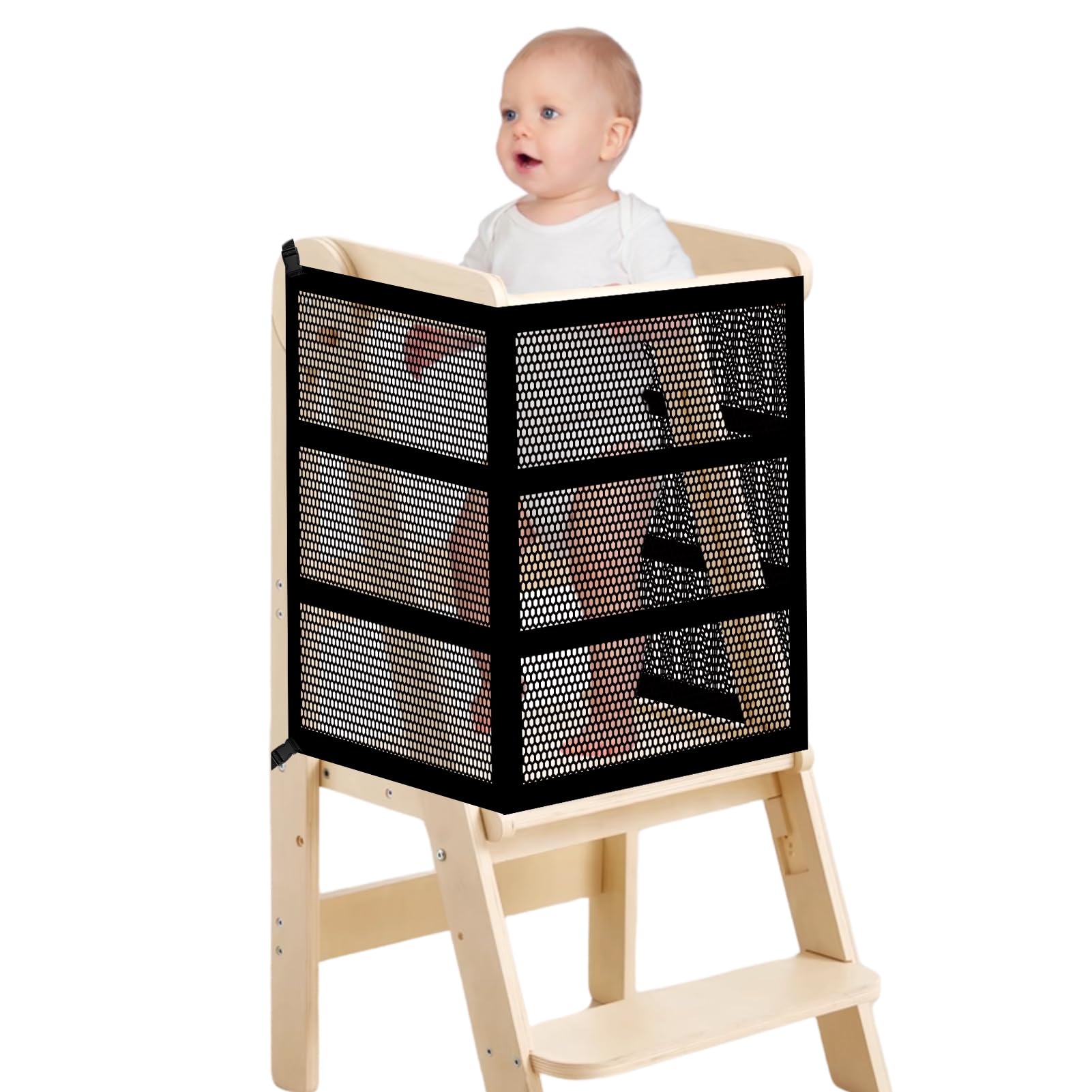 Rainmae Toddler Learning Tower Safety Net, Safety Net Guard for Toddlers Tower, Step Tool Toddlers Tower Net with Four Sided Pro