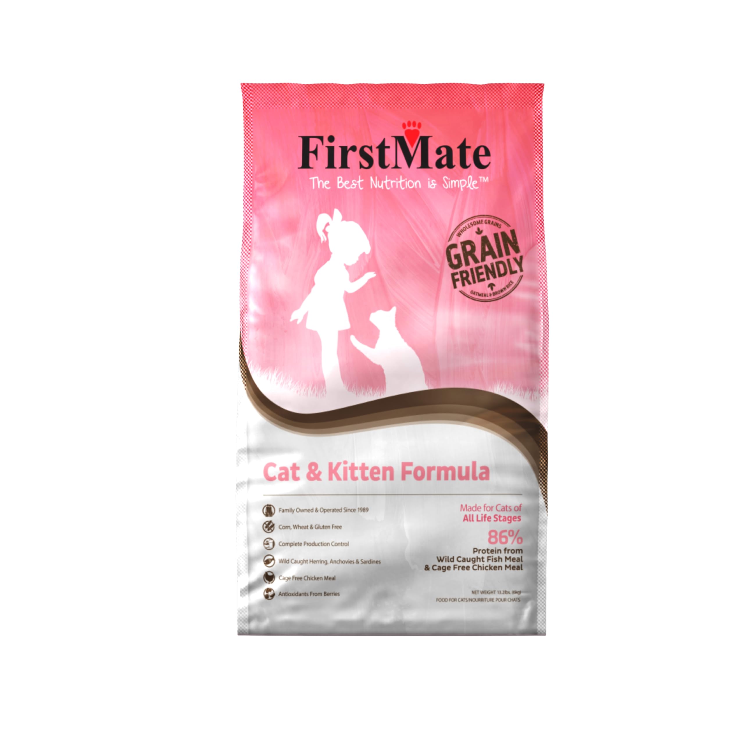 FirstMate Grain Friendly Cat Food Cat & Kitten Formula - High Protein Dry Cat Food with Chicken & Wild Caught Fish, Pea Free Cat