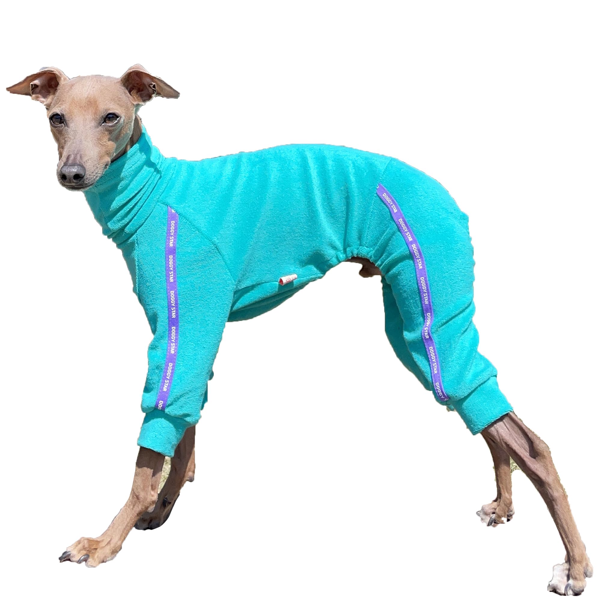 D Doggy Star Italian Greyhound Clothes Stretchy Towel Sports Onesie Outfit Whippet For Dog Coat (S,Twl Turquoise)