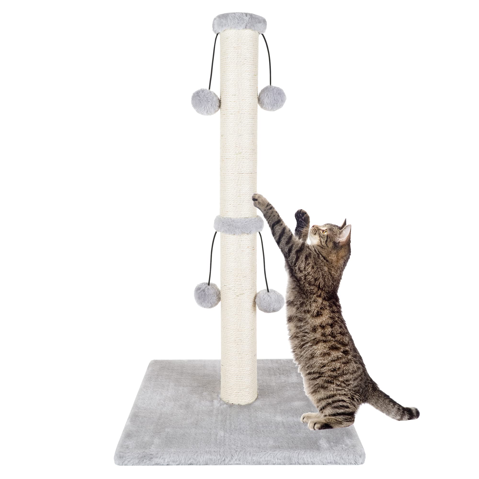 Dimaka 34'' Cat Scratching Post, Cat Scratching Post, Cat Scratcher For Large Cats With Teasing Toy Ball, Natural Sisal White An