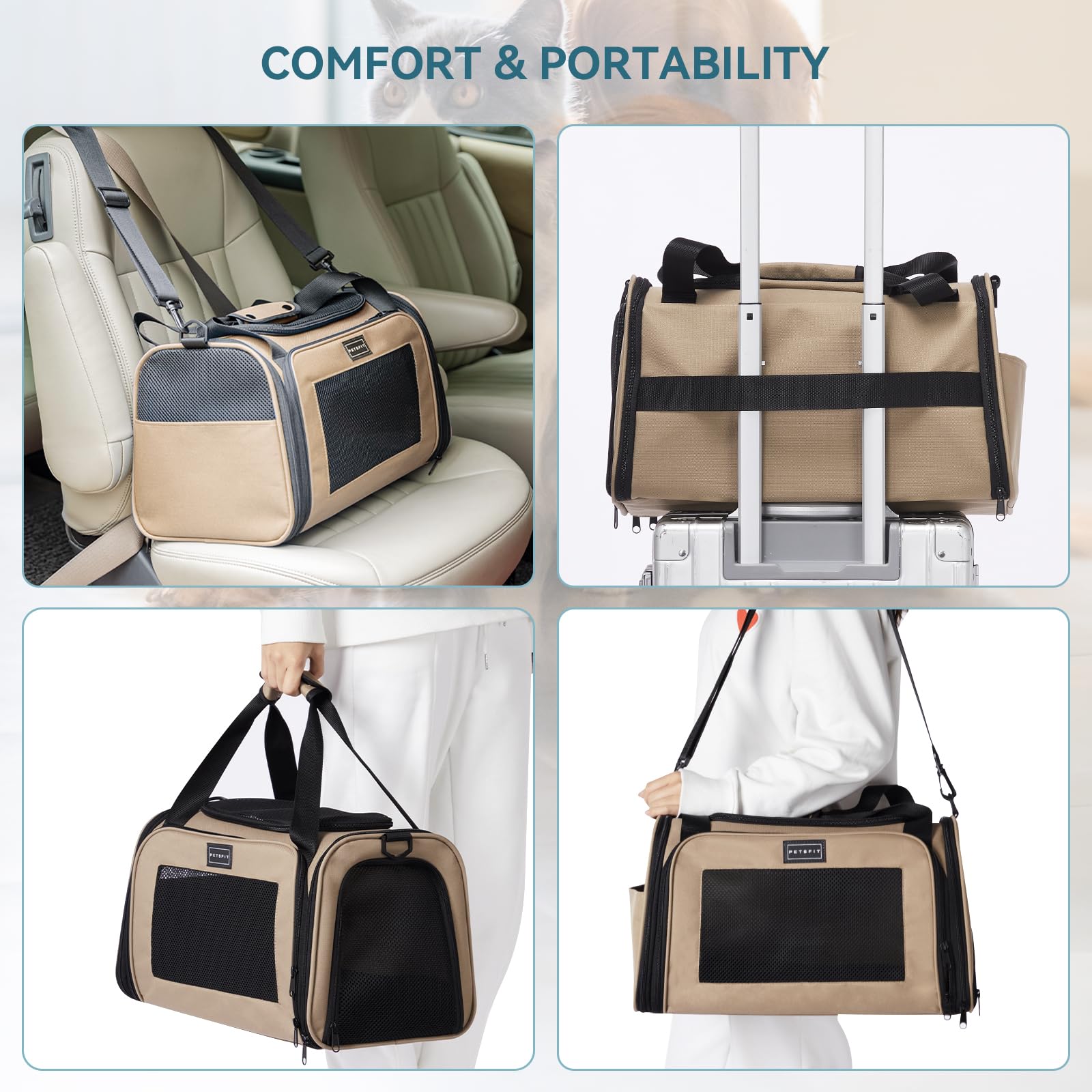 PETSFIT PET Carrier for Cat, Small Dogs, Dog Carrier Airline Approved, TSA Approved Soft Cat Carrier for Travel, Small Animal Ca