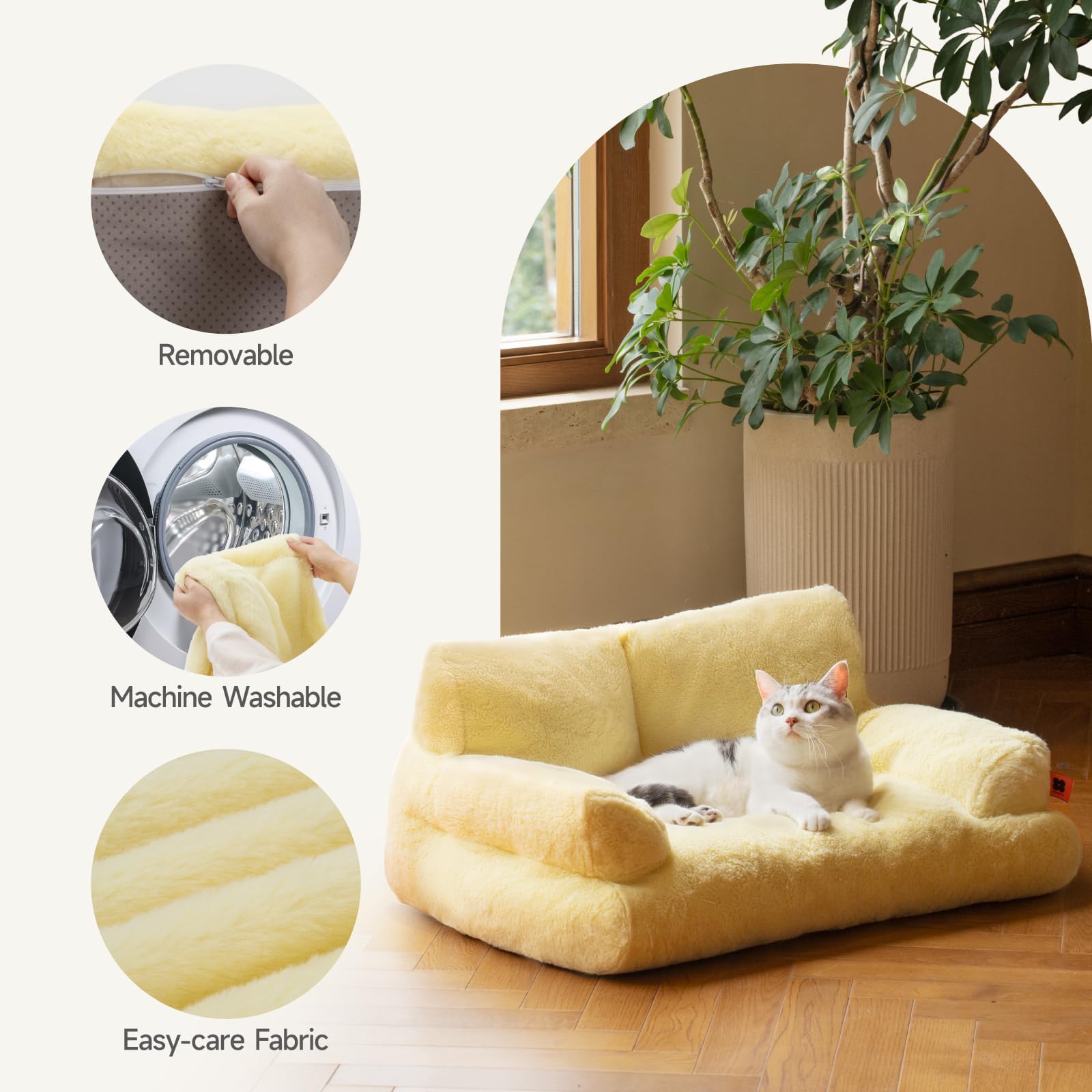 Mewoofun Cat Beds For Indoor Cats, Washable Small Dog Beds For Medium Small Dogs & Cats Up To 25 Lbs, Fluffy Cat Couch With Non-