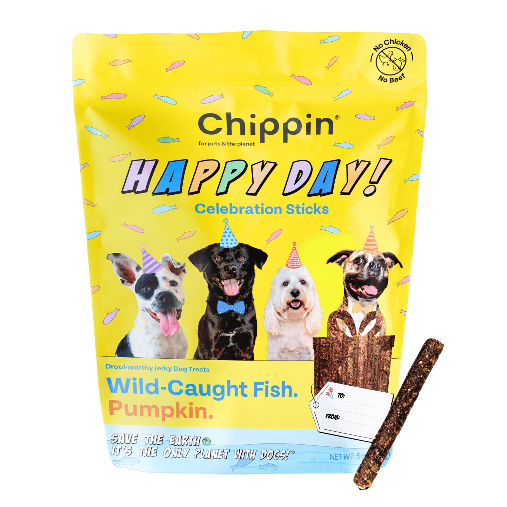 Chippin Dog Birthday Soft Treat, Great Gift, Wild-Caught Fish, Pumpkin Jerky for Dogs, No Chicken, Grain-Free, Hypoallergenic | 