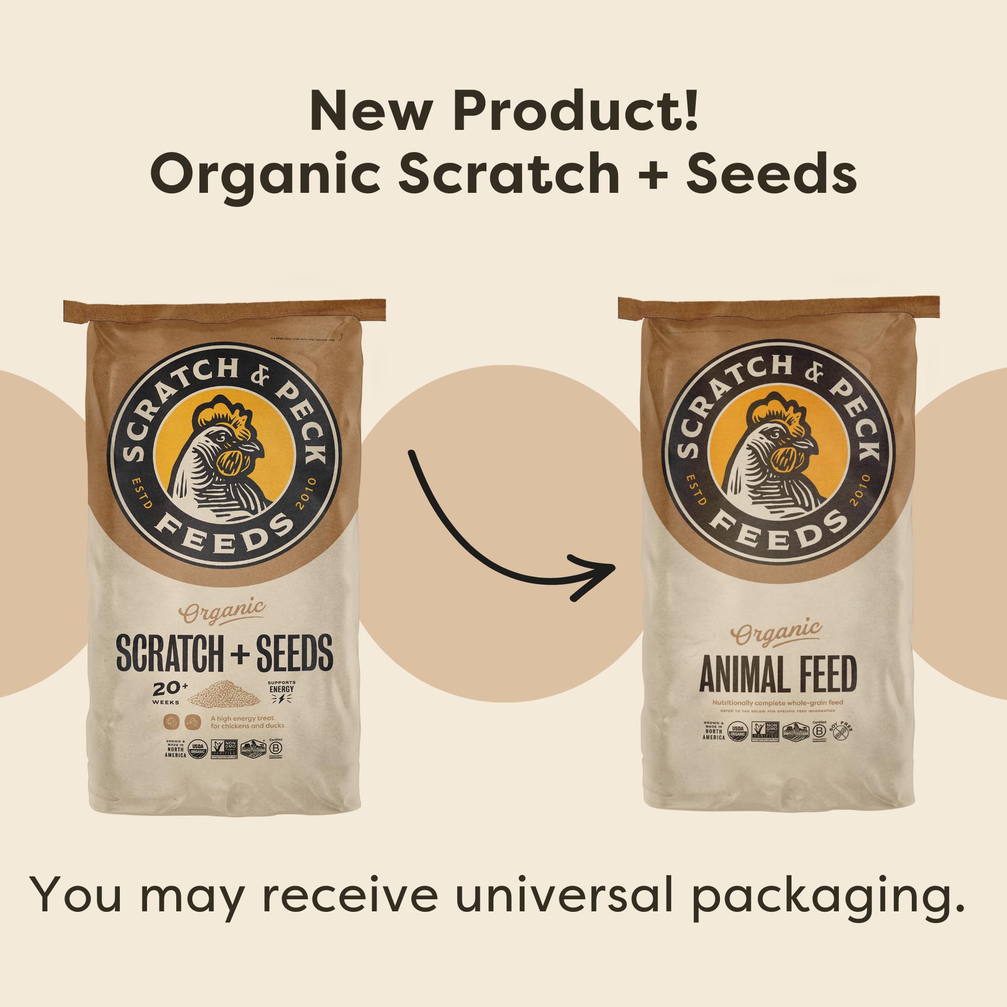 Scratch and Peck Scratch + Seeds Chicken and Duck Treat - 25 lbs Bag - 11% Protein, Certified Organic and Non-GMO Project Verifi