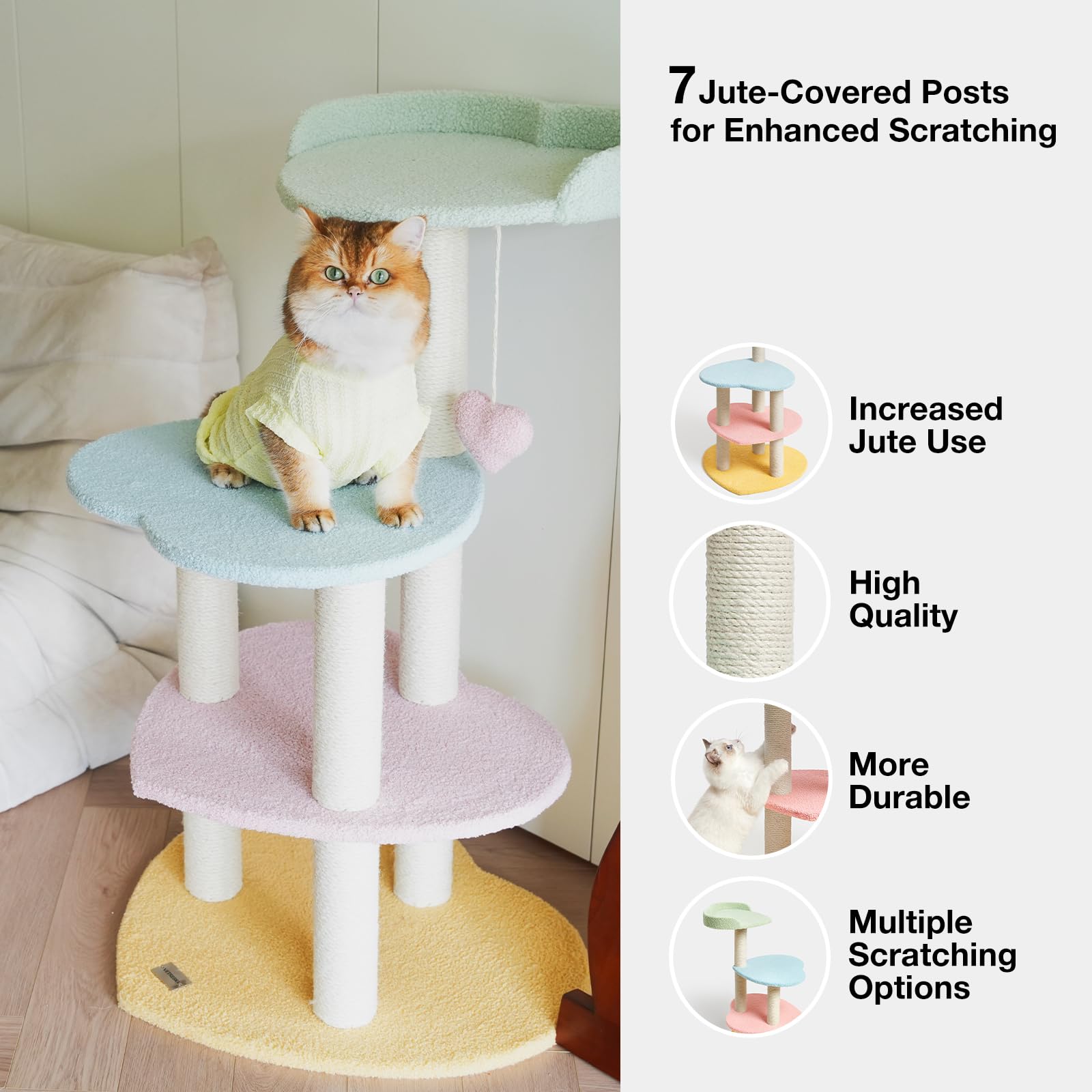 Vetreska Cat Tree Cat Tower 39.4'' For Indoor Cats With Sisal Covered Scratching Posts And Sweetheart Shape Platform, Multi-Level Cat Tower Activity Center Furniture For Kittens Cats And Pets