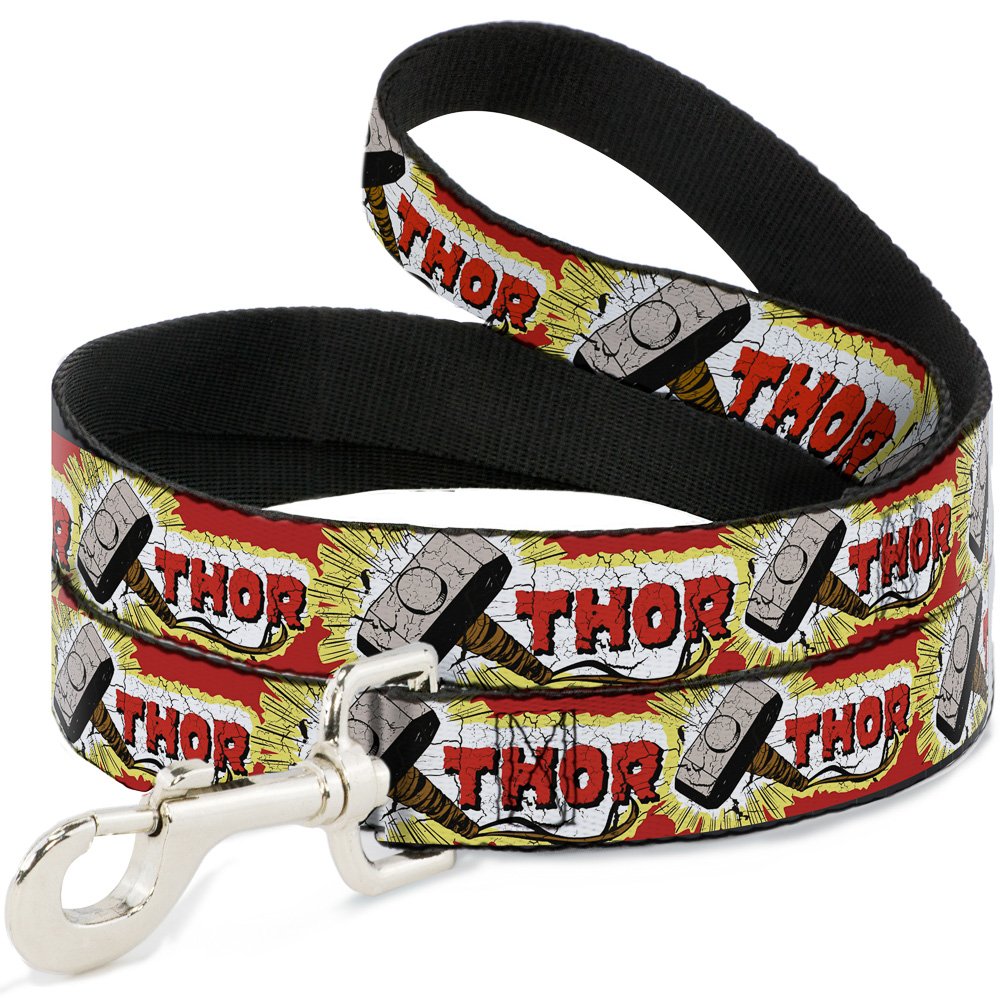 Dog Leash Thor Hammer Red Yellow White 6 Feet Long 0.5 Inch Wide