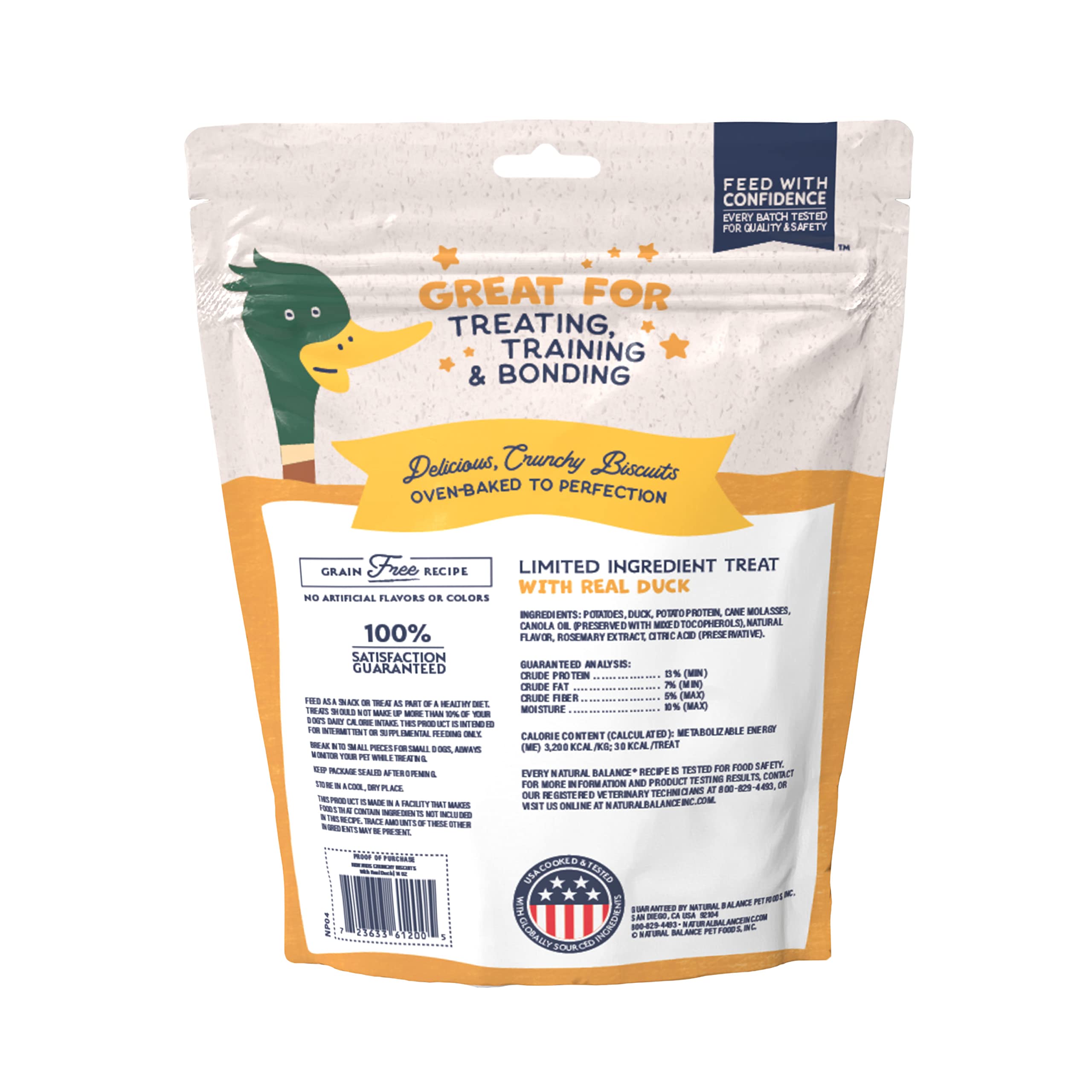 Natural Balance Limited Ingredient Rewards Crunchy Biscuits, Grain-Free Dog Treats for Adult Dogs of All Breeds, Duck Recipe, 14