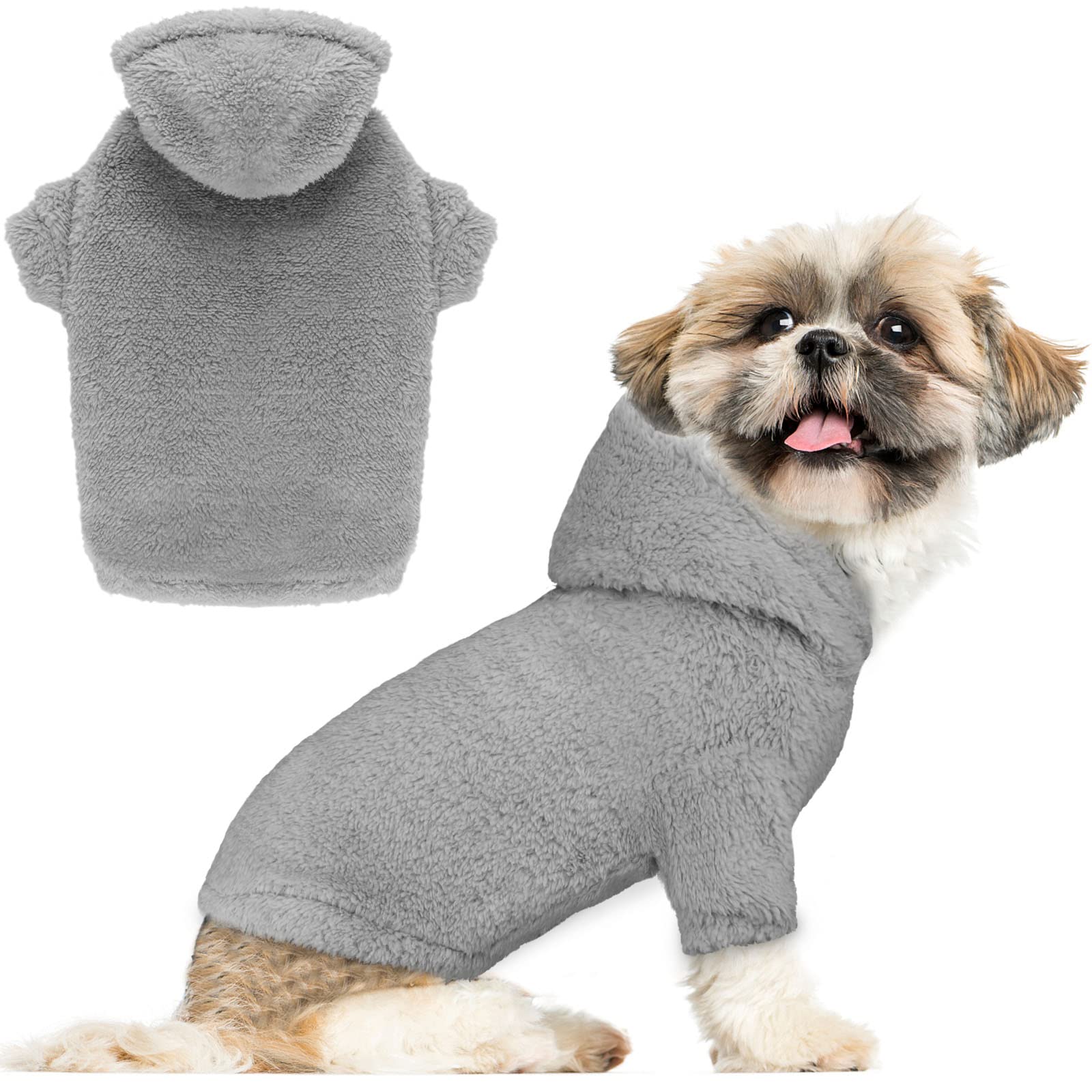Fuzzy Warm Soft Cozy Grey Dog Coats - Small Dog Hoodies(Grey-Xs) By Fuzzy