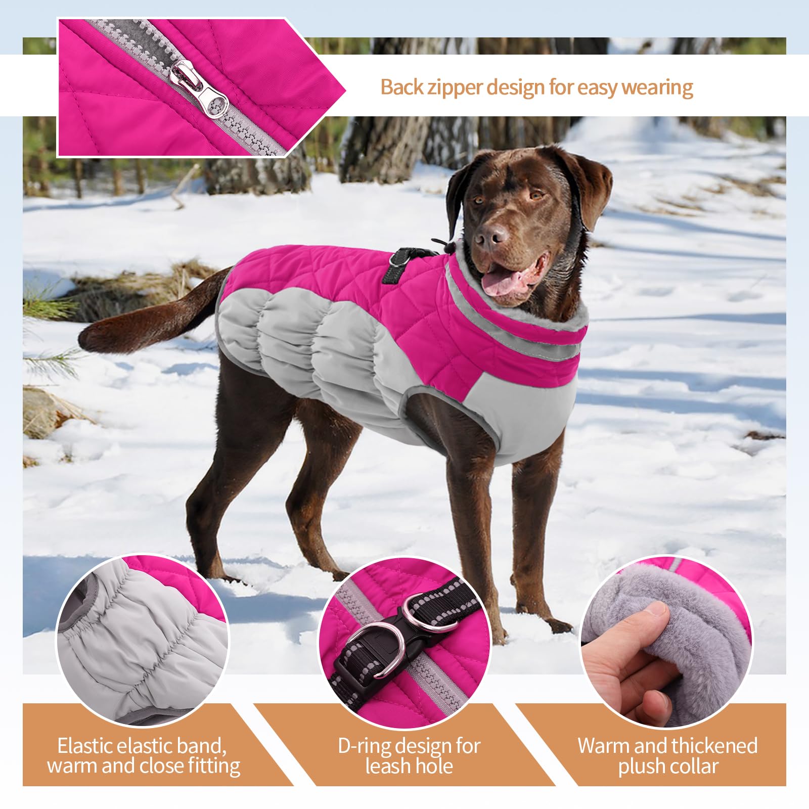 Ouobob Dog Coat, Dog Jackets For Large Dogs, Dog Winter Coat With Harness Built In, Dog Cold Weather Coats Waterproof, Reflectiv