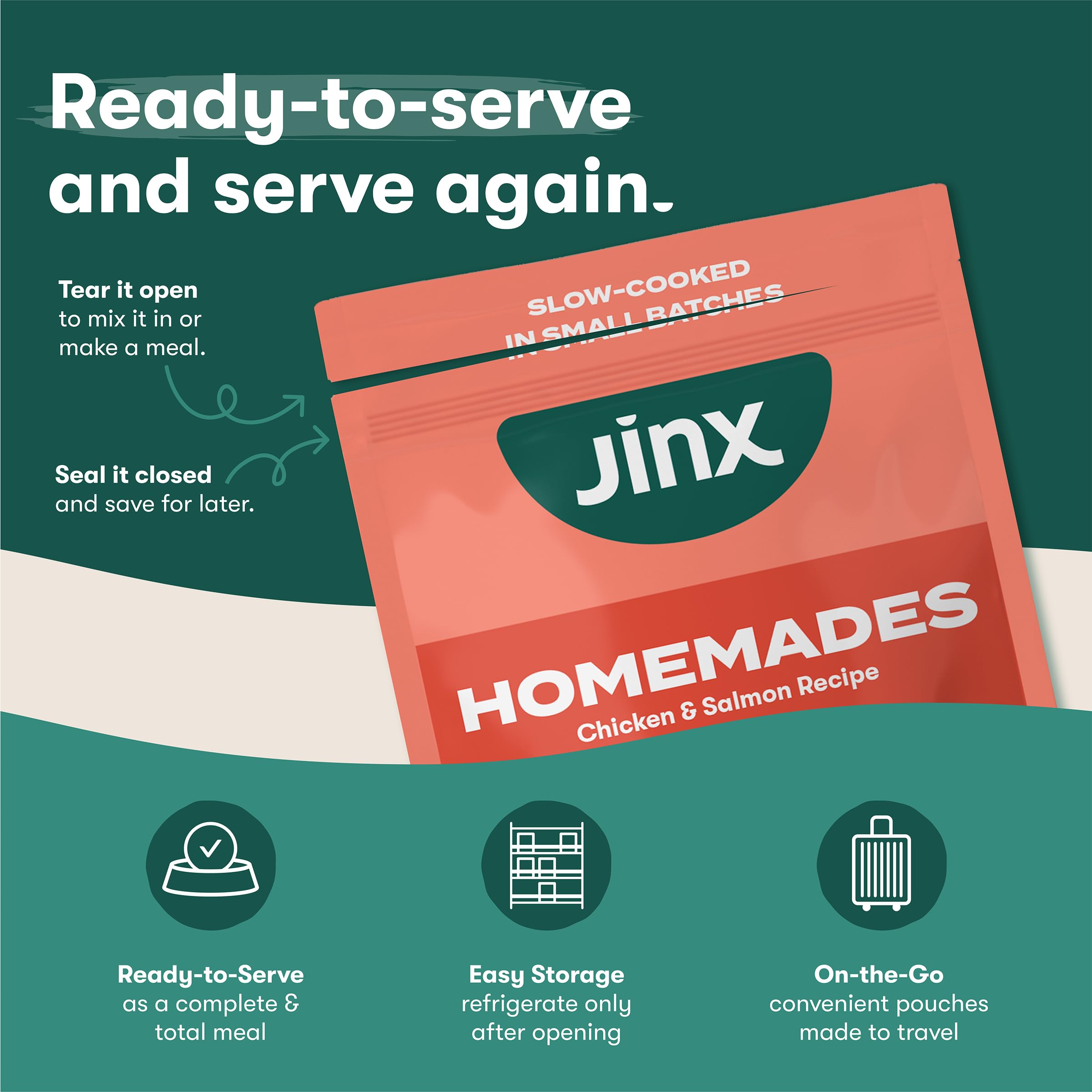 Jinx Salmon Grain Free Wet Dog Food Toppers, Meal or Mix with Dry Dog Food, Made with Real Salmon & Chicken, Bone Broth, No Fill
