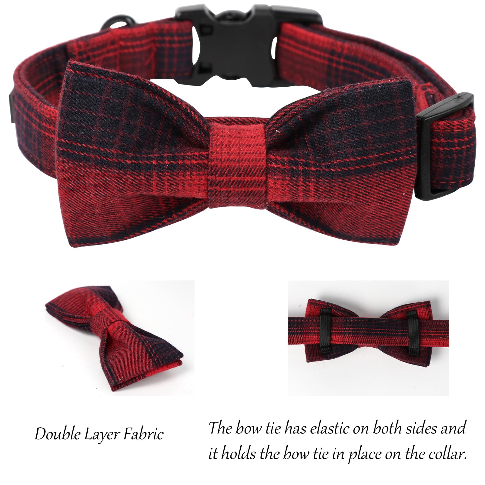 Lionet Paws Gird Dog Collar with Plastic Buckle, Cotton Fall Winter Bowtie Collar, Light Adjustable Collars for Small Medium Lar