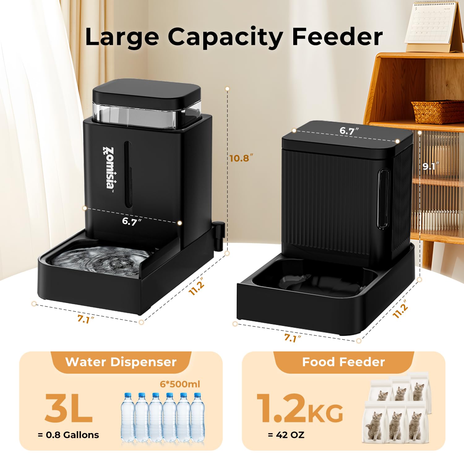 ZOMISIA Automatic Cat Feeder and Water Dispenser Set, 2 in 1 Gravity Cat Food Dispenser with 180 Degree Rotatable, Pet Self Feed