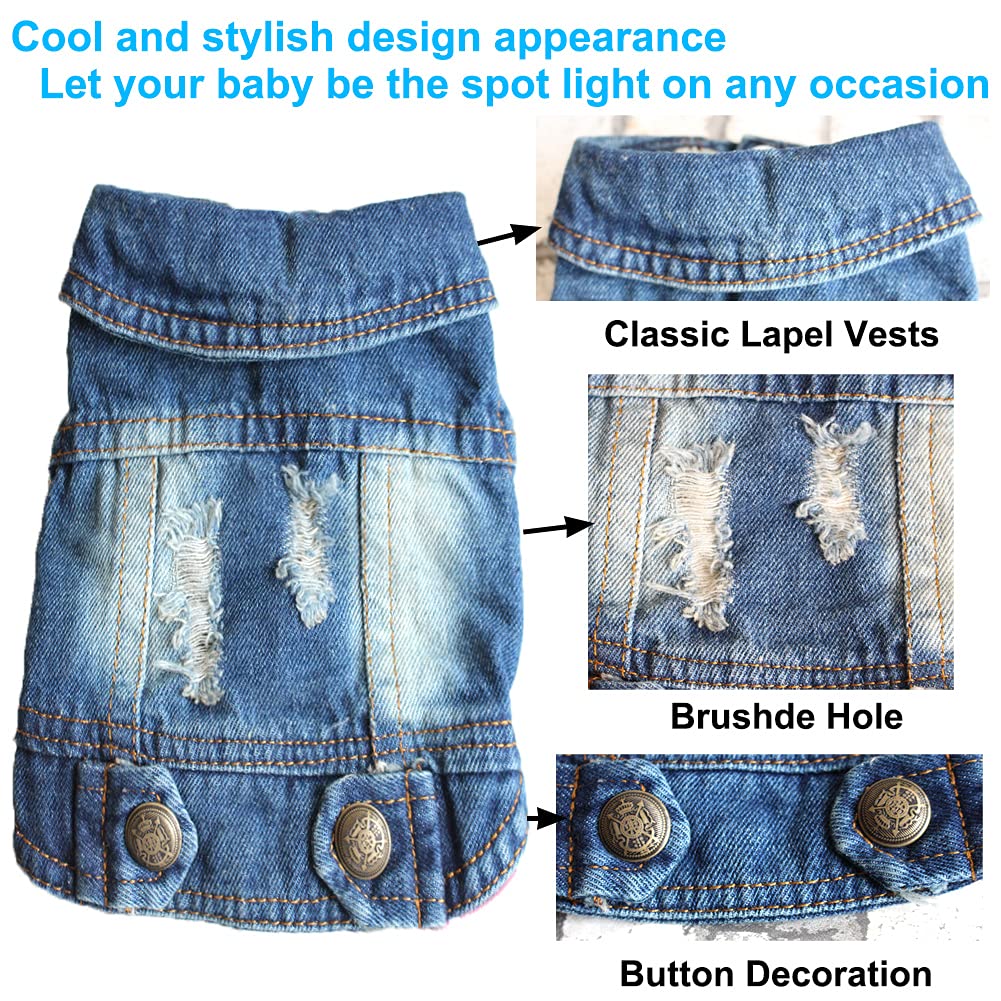 Strangefly Dog Jean Jacket, Blue Puppy Denim Clothes, Lapel Vests Vintage Pet Coat Apparel, Cool Classic Cowboy Dog Shirts Outfi