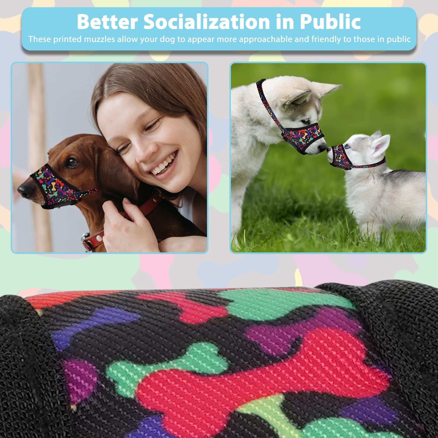 Luckypaw Dog Muzzle, Soft Muzzles For Small Medium Large Dogs, Breathable Mouth Cover To Stop Biting And Chewing With Pattern, A