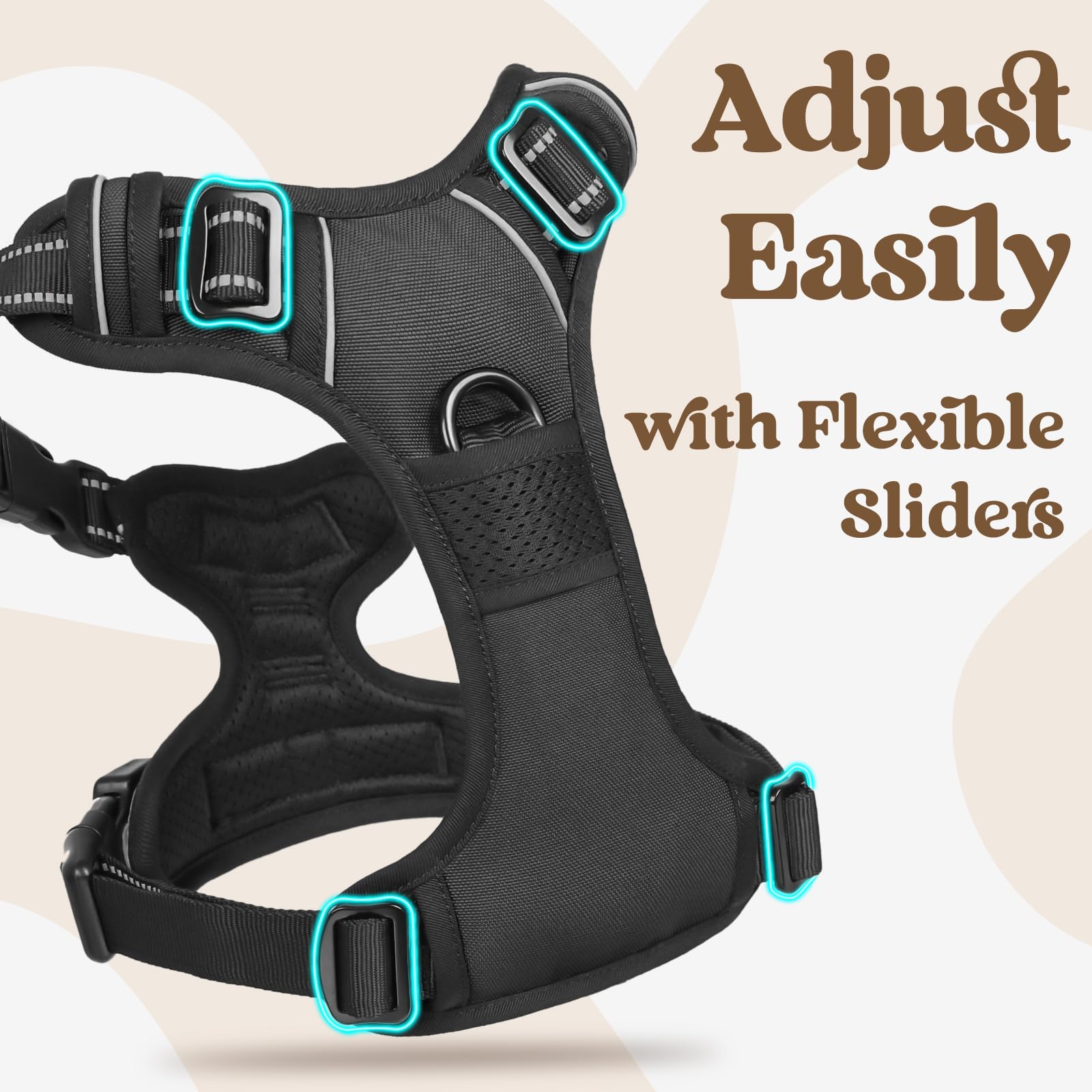 Rabbitgoo Dog Harness Medium Sized, No Pull Pet Harness With 3 Buckles, Adjustable Soft Padded Pooch Vest With Instant Control Handle, Easy Walking Reflective Pet Vest For Medium Dogs, Black, M