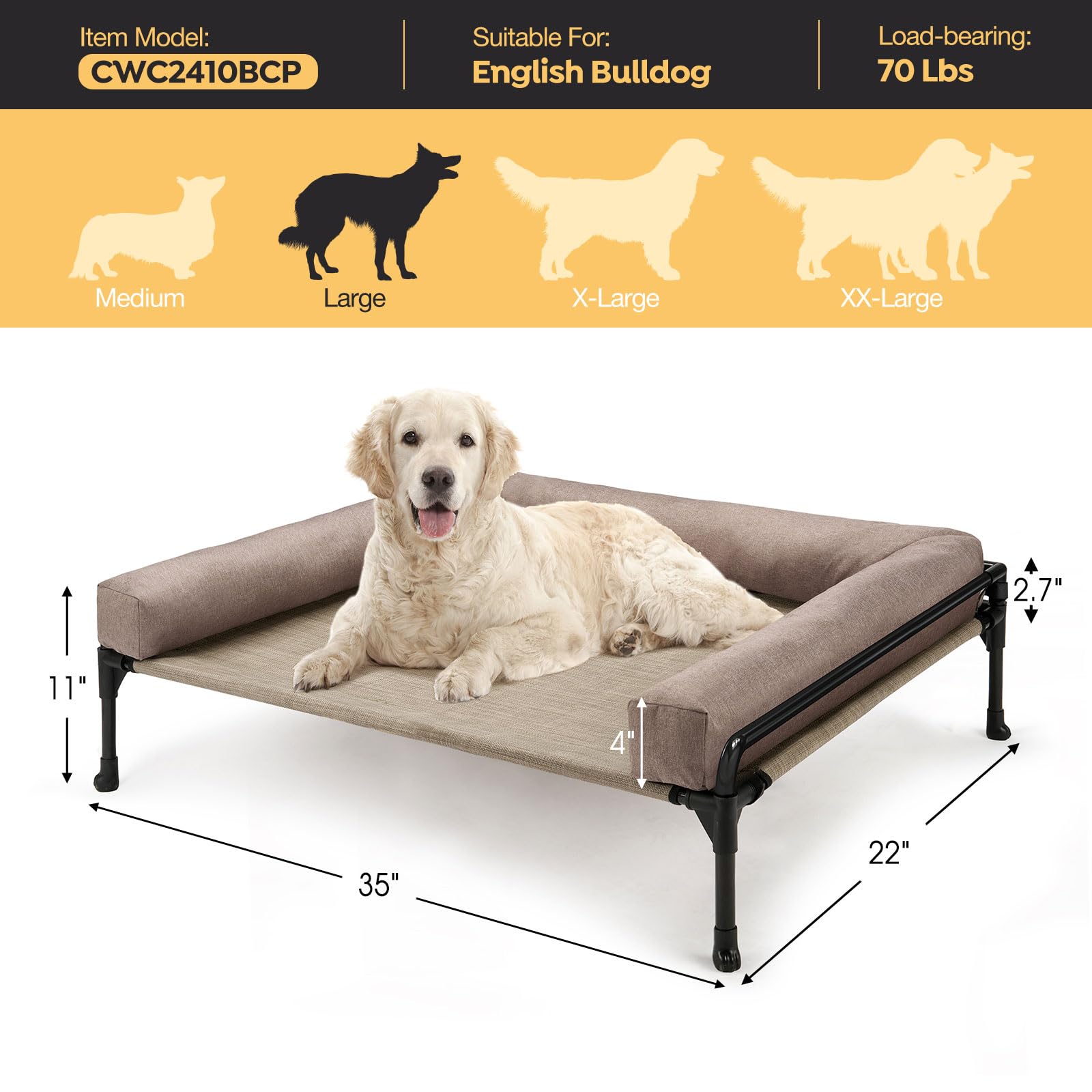 Veehoo Elevated Raised Dog Bed-Cooling Outdoor Dog Cot Bed For Large Sized Dogs Three-Sided Fence Raised Pet Cot With Mesh &No-S
