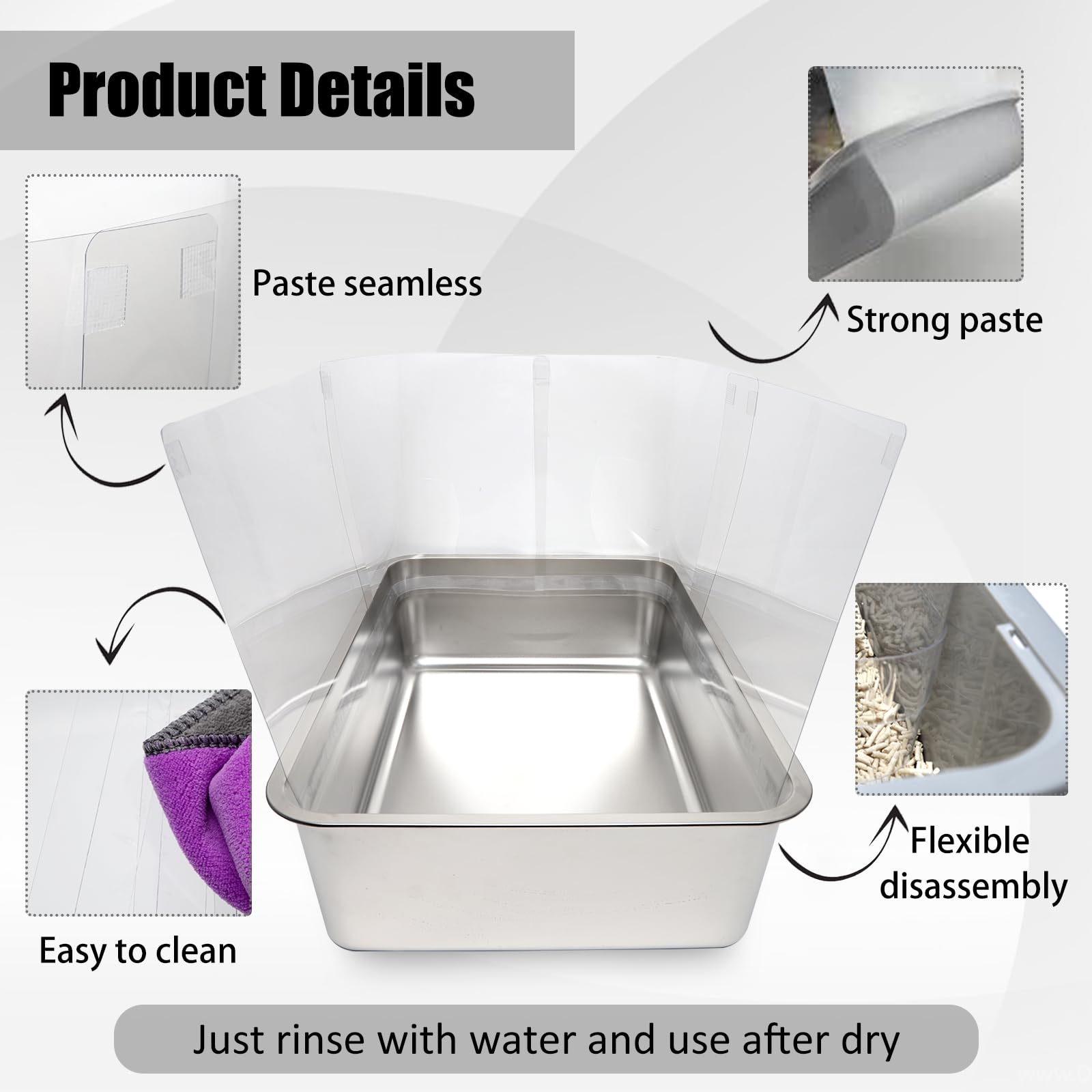 Yoiles 6Pcs Cat Litter Box Pee Shields,Transparent Easy Clean Splash Guard For Open Top Litter Pan 14.5  11.5In- Litter Box Not