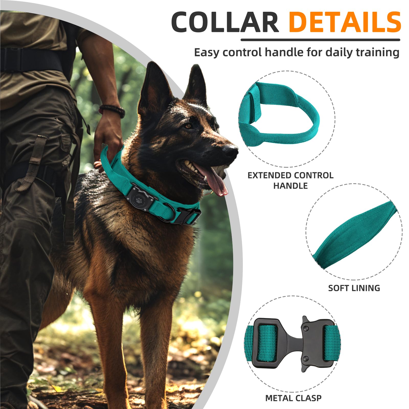 Apple Airtag Integrated Dog Collar, 100% Waterproof With Hard Pc Holder, Adjustable Military Collar With Handle, Gps Tracking Fo