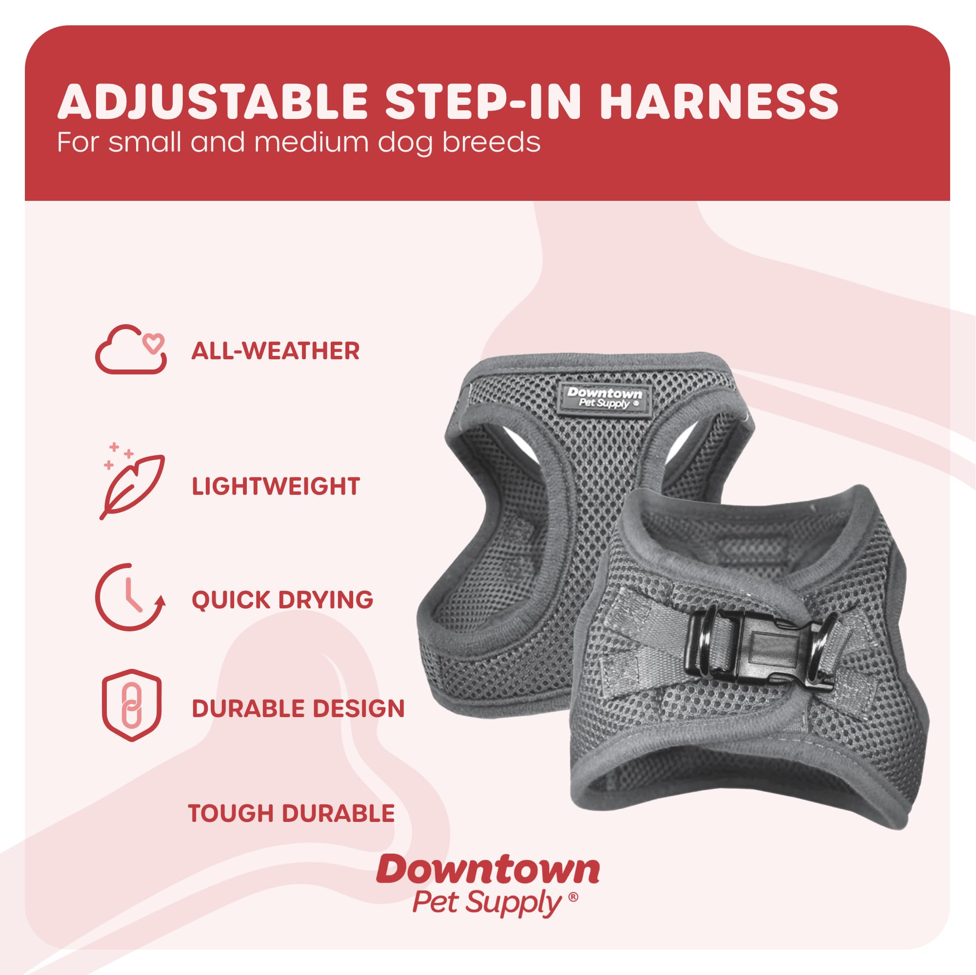 Downtown Pet Supply Step In Dog Harness For Small Dogs No Pull, Large, Light Gray - Adjustable Harness With Padded Mesh Fabric A