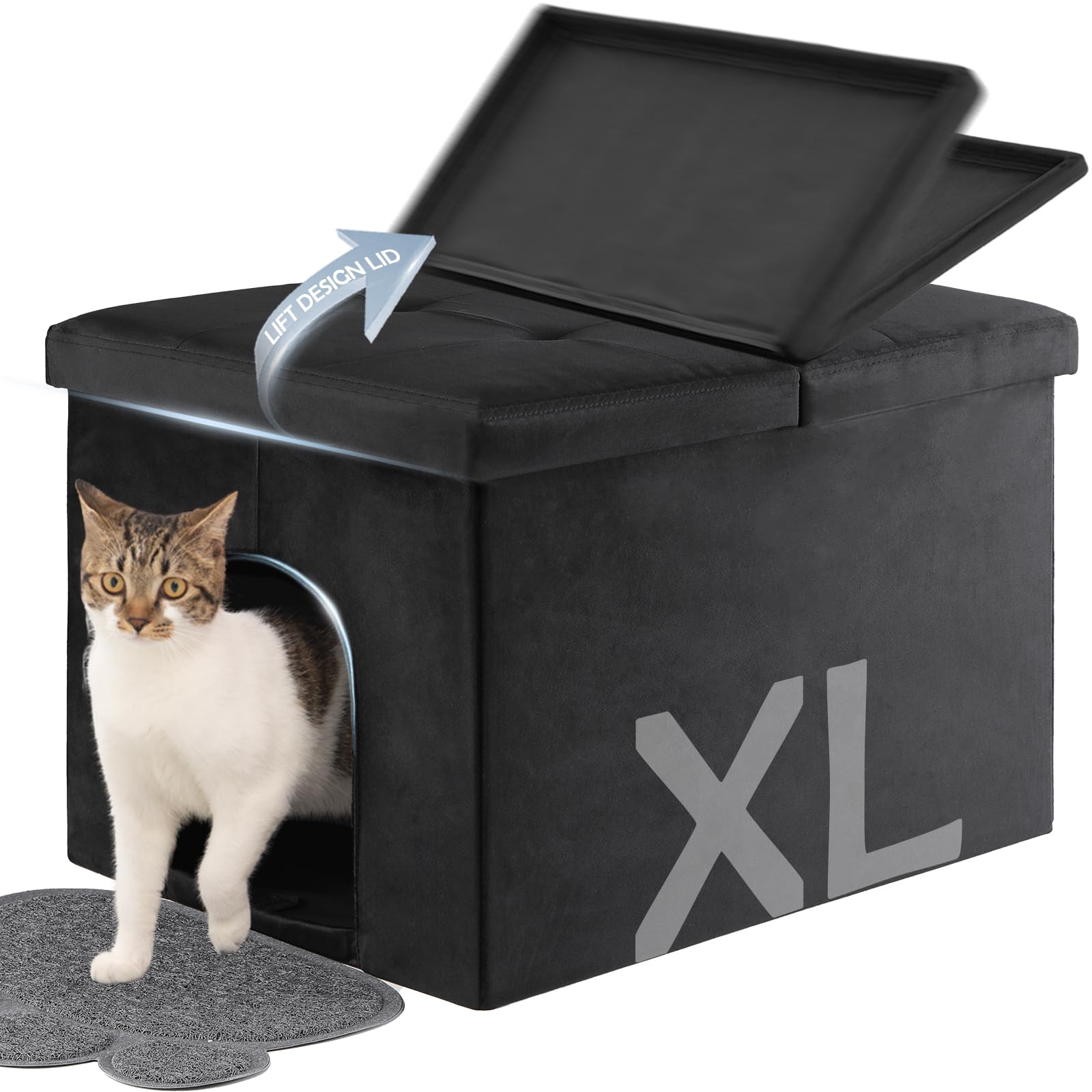 Meexpaws Hidden Cat Litter Box Furniture, Cat Litter Box Enclosure,Velvet Lift-Top Design,Large Litter Box Bench(25''X18''X18'')