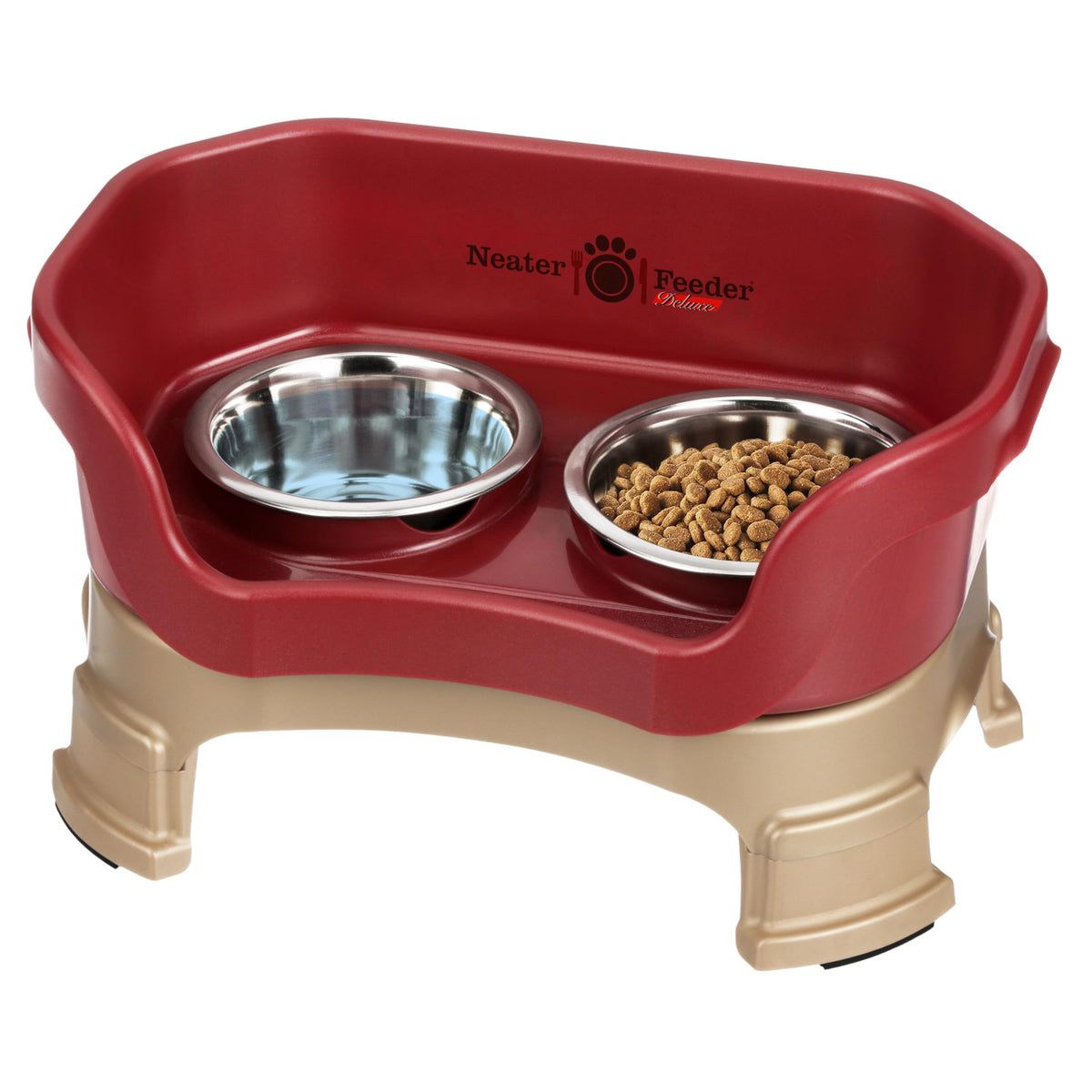 Neater Feeder - Deluxe Model Adjustable Height - Mess-Proof Dog Bowls (Small, Cranberry) - Made in USA - Elevated, No Spill, Non