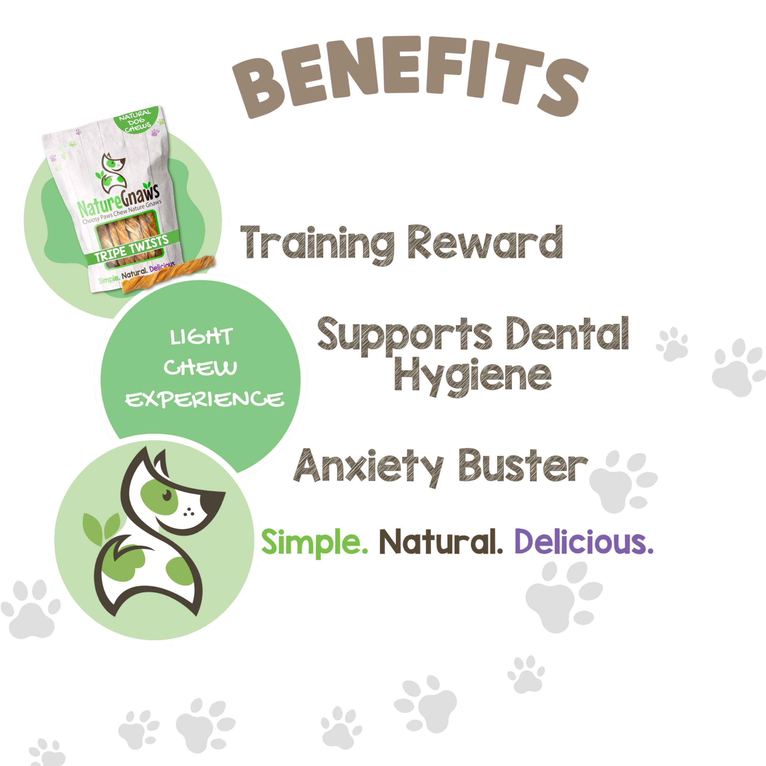 Nature Gnaws Tripe Twists for Dogs 4-5 (20 Count) - Crunchy Grain Free Reward Snack for Small, Medium & Large Breeds - Natural B