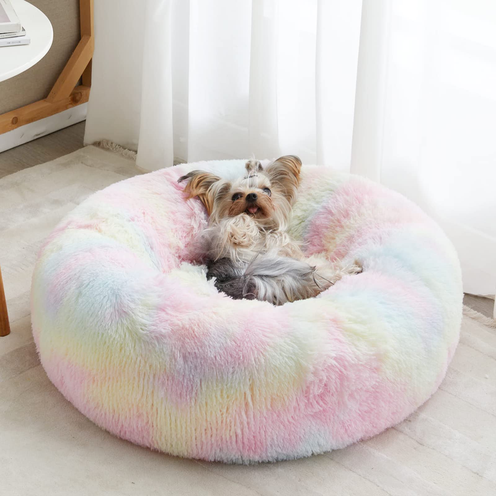Wnpethome Calming Dog Bed Cat Bed Donut, Faux Fur Pet Bed Self-Warming Donut Cuddler, Comfortable Round Plush Dog Beds (24 X 24 