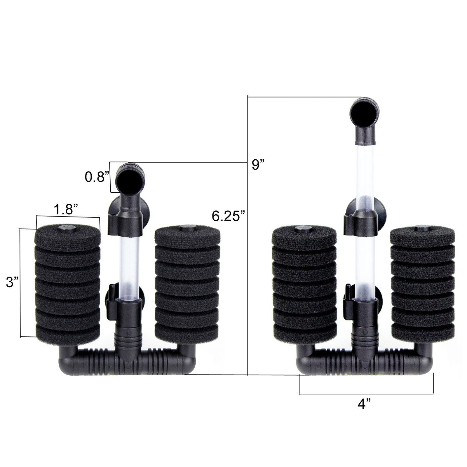 AQUANEAT Double Bio Sponge Filter, for Fry, Betta, Shrimp, Nano Aquarium Fish Tank with Airline Tubing, Air Pump Valves, Suction