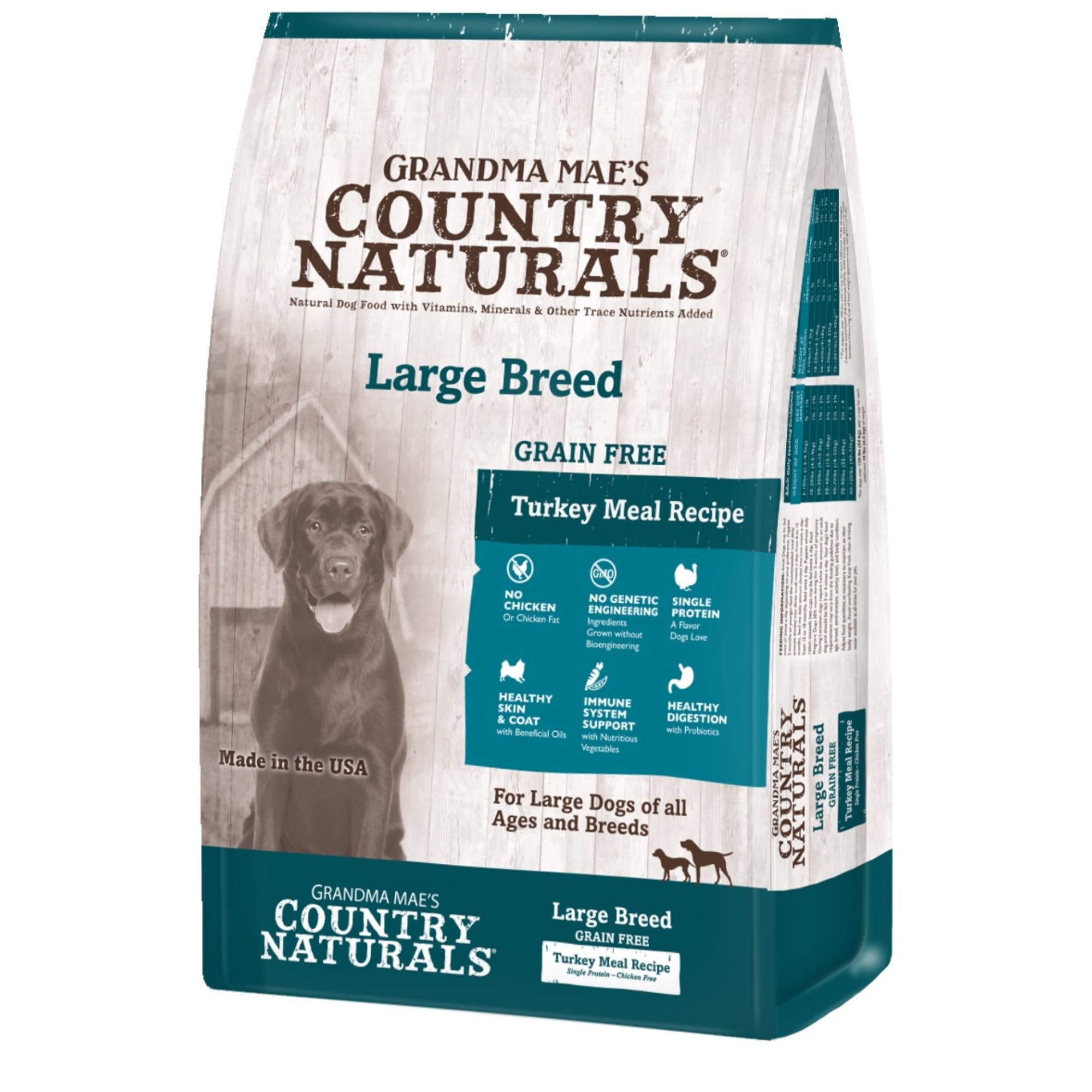 Grandma Maes Country Naturals Dry Dog Food, Grain Free Large Breed Formula, Turkey, Slow Cooked & Nutrient Dense, Made in USA, 3