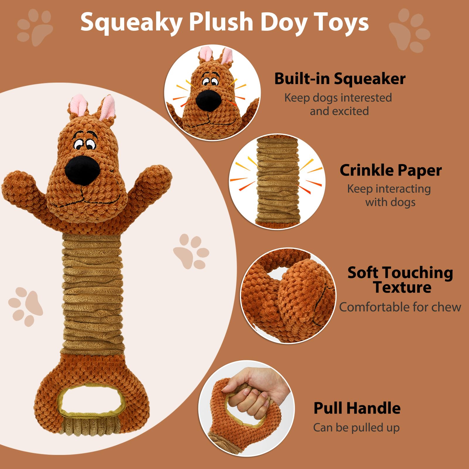 Homounter Dog Toys Interactive Tug Of War Puppy Toys With Crinkle Paperand Squeaker, Plush Large Dog Chew Toy Pull Pet Toy For S