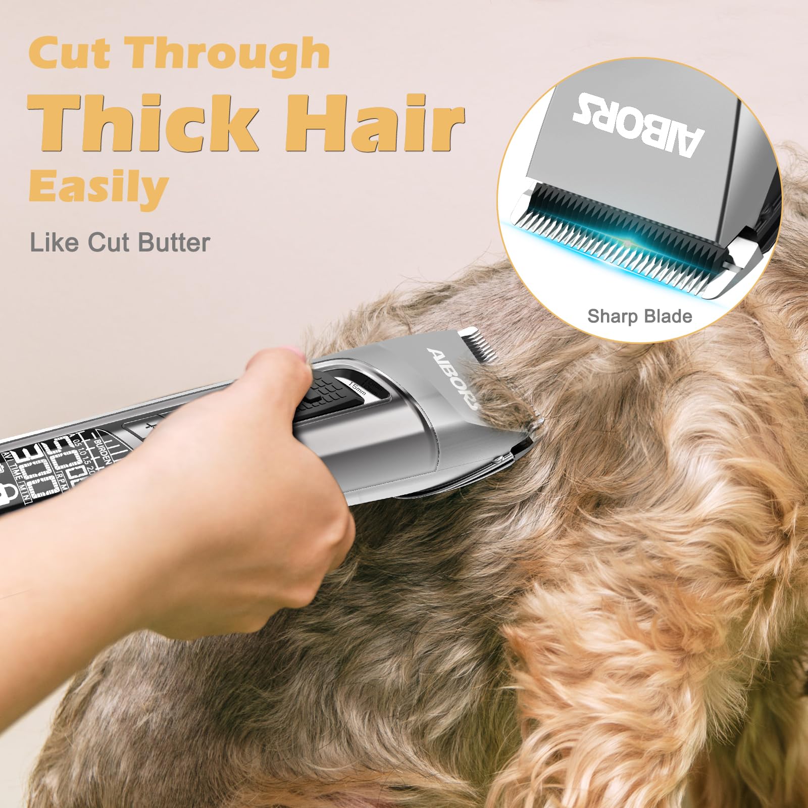 Aibors Dog Clippers For Grooming, 5-Speed Dog Grooming Clippers With Lcd Display, Low Noise, Cordless Pet Hair Clippers Trimmer