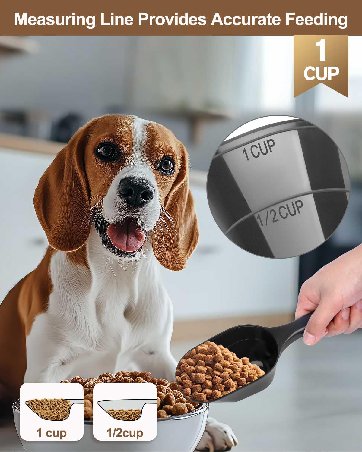 Aosnare 3PCS Dog Food Scoop, 1 Cup Plastic Pet Food Scoop with Measuring Lines 1/2 Cup and 1 Cup for Dogs, Cats, Birds and Rabbi